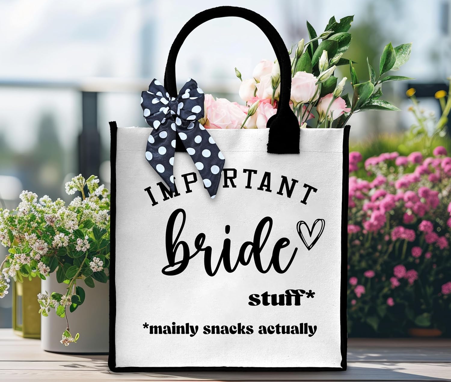 Women's Bride Tote Bag, Black, 12" L x 7.3" W x 12" H, Canvas, Water Resistant, Reusable, All Ages, Female - Image 4