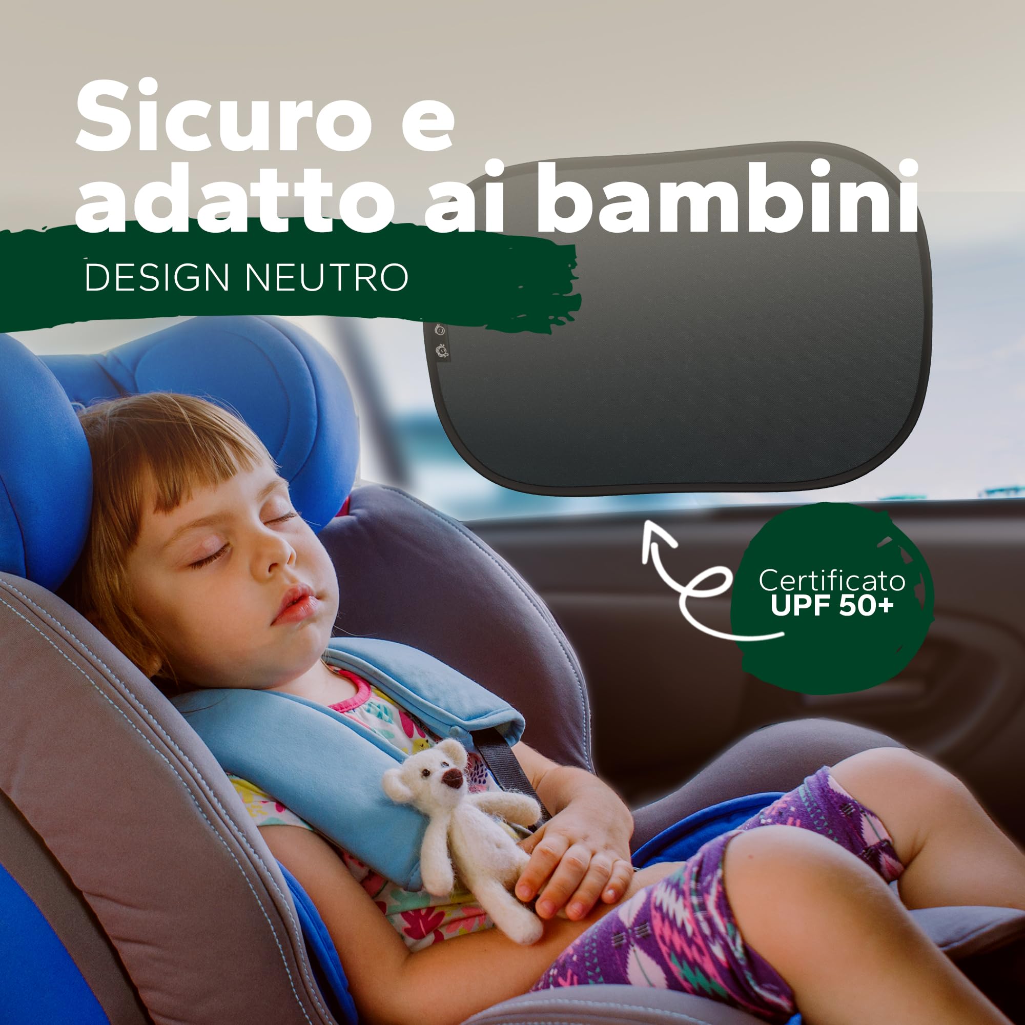 Parasole per Bambini Con Protezione UV Certificata UPF50+ - Autoadesivo - Certificato DEKRA - Materiale Pregiato GSM 105 - Accessori per Parasole