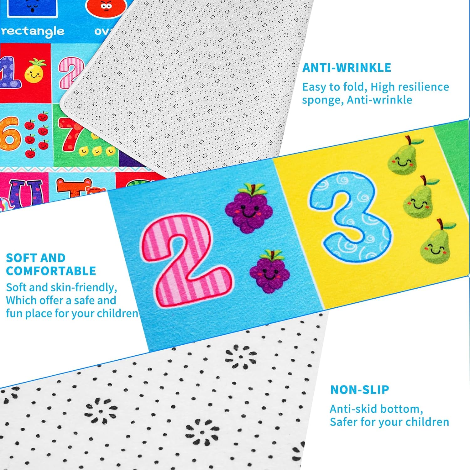 Kids Play Rug for Playroom, ABC Educational Rugs for Classroom, Preschool Floor Play Mat for Kids Toddler Baby, Large Soft Kid Rug Carpet for Boy Girl Bedroom(110X78.7 INCH Blue)