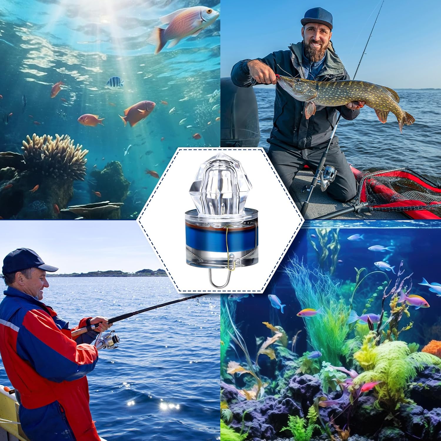 12 Pcs LED Fishing Light Underwater Deep Drop Lights Waterproof Diamond Tubular Underwater Fishing Lure Colorful Light Attractants for Saltwater Freshwater Halibut Tuna Swordfish, 5 Colors