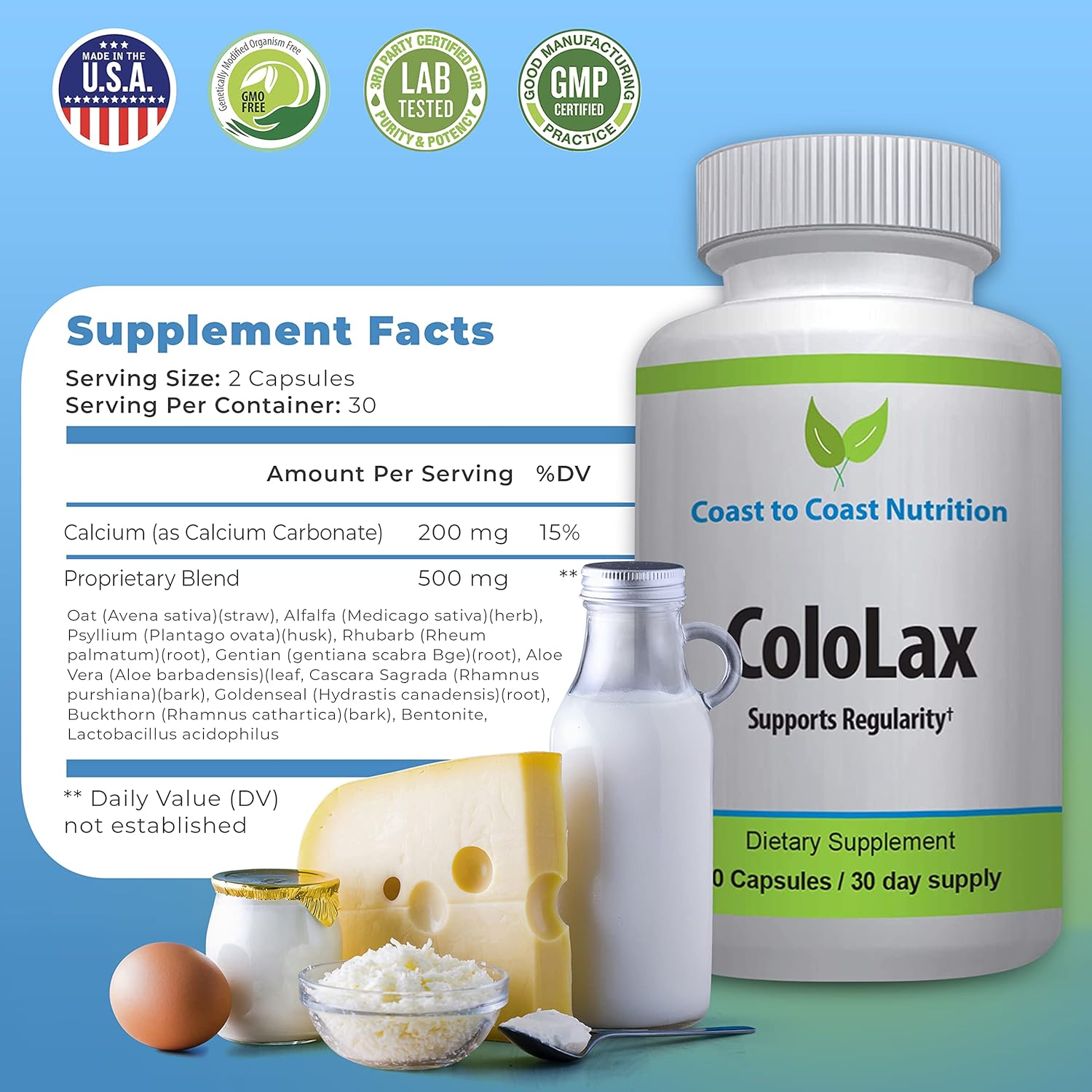 ColoLax Gentle Constipation Relief for Adults - Stool Softener & Colon Cleanse with Psyllium Husk - Support for Regularity, Relief from Gas & Bloating, and Digestion Support - 60 Capsules