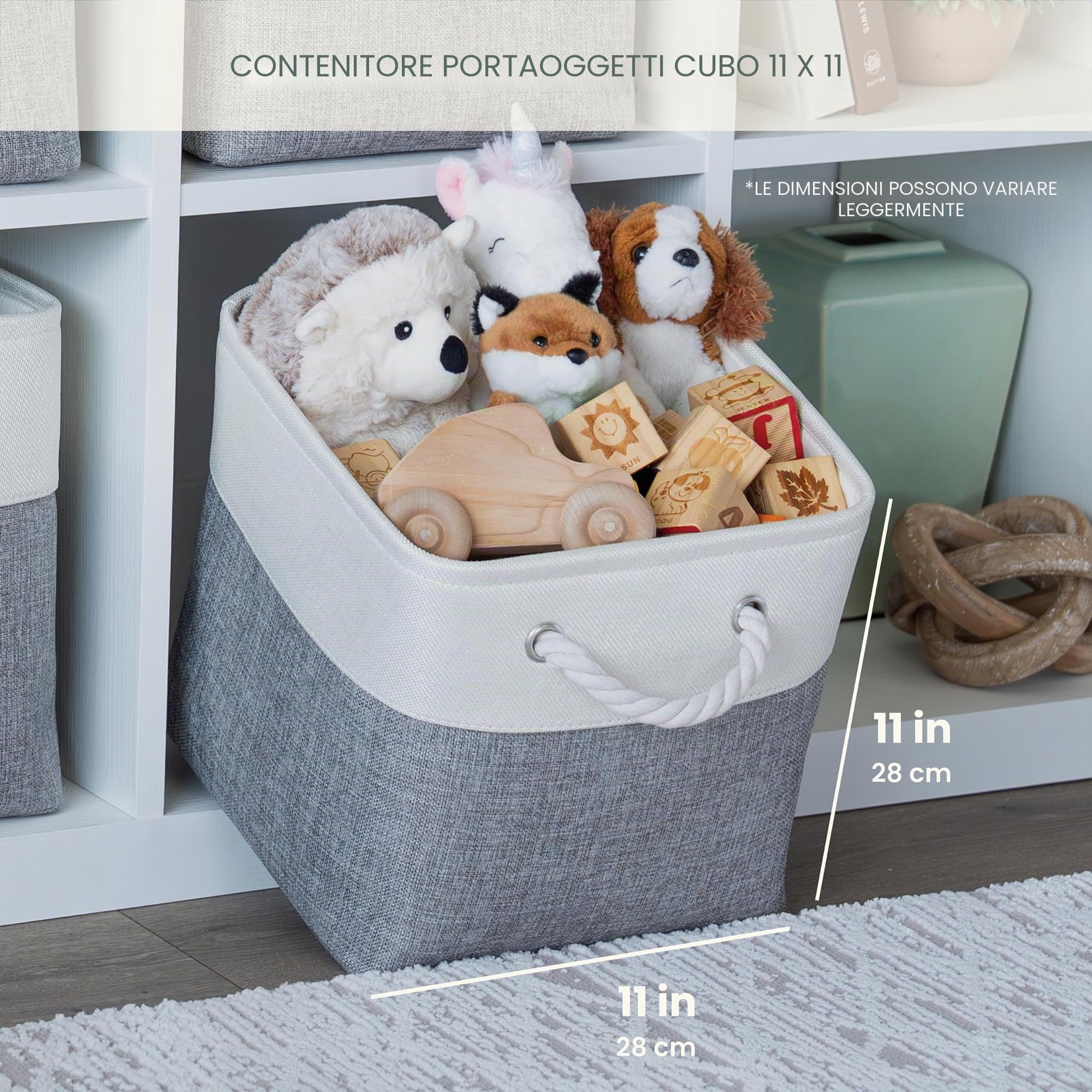 OrganiHaus Set di 3 Cubi Scatole Portaoggetti 28x28, Cestini Portaoggetti in Tessuto con Manici in Corda, Cubi Portaoggetti Pieghevoli per Libreria Kallax, Cestino per la Cameretta. Blu navy