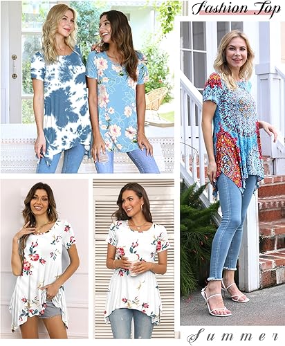 Miniatura 4 de BISHUIGE - Blusón de verano para mujer, de manga corta, con dobladillo irregular, holgada