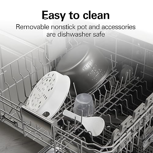 Miniatura 23 de Hamilton Beach - Olla arrocera programable digital y vaporizadora de alimentos, 8 tazas cocidas (4 en crudo) con cesta vaporizadora y de enjuague