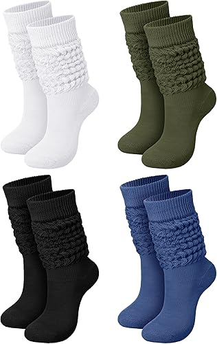 Janmercy 4 pares de calcetines holgados para mujer, a granel, para botas apiladas de los años 80 y 90, calcetines de punto de neón