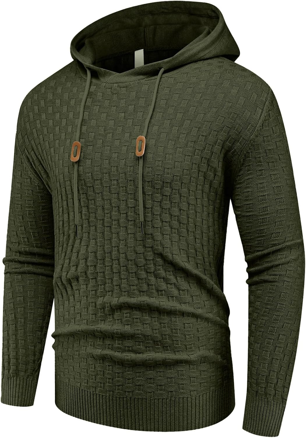 Askdeer Men's Pullover Sweater Long Sleeve Waffle Knitted Sweater Casual Soft Hoodie Pullover Sweaterwith Ribbing Edge Army Green - Image 5