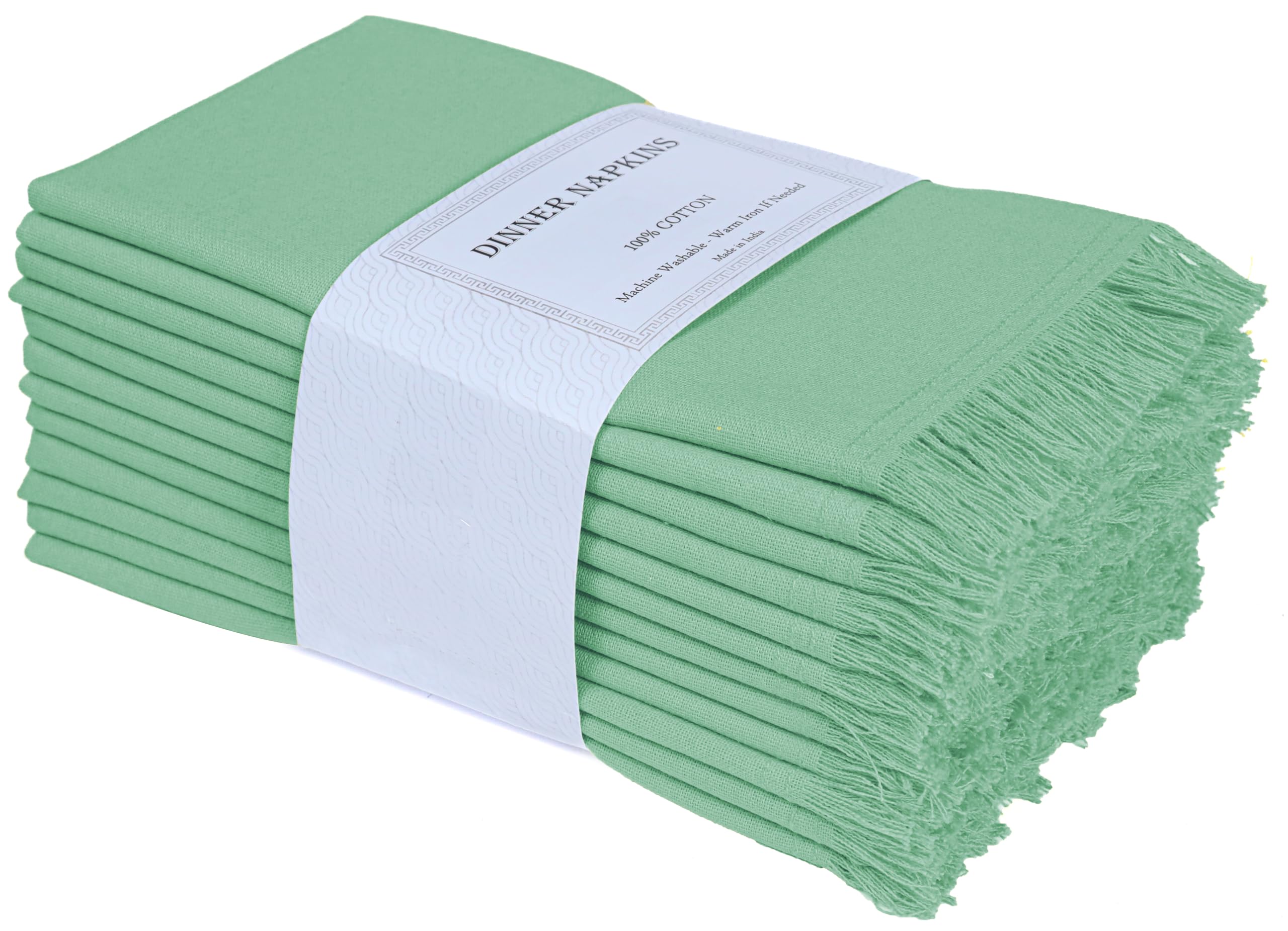 Cloth Napkins 18x18 inch Set 12 Bird Egg Gray (Sea Green) with Fringes Corner, Dinner,Wedding,Table,Baby Shower,Machine Washable Fabric Napkins