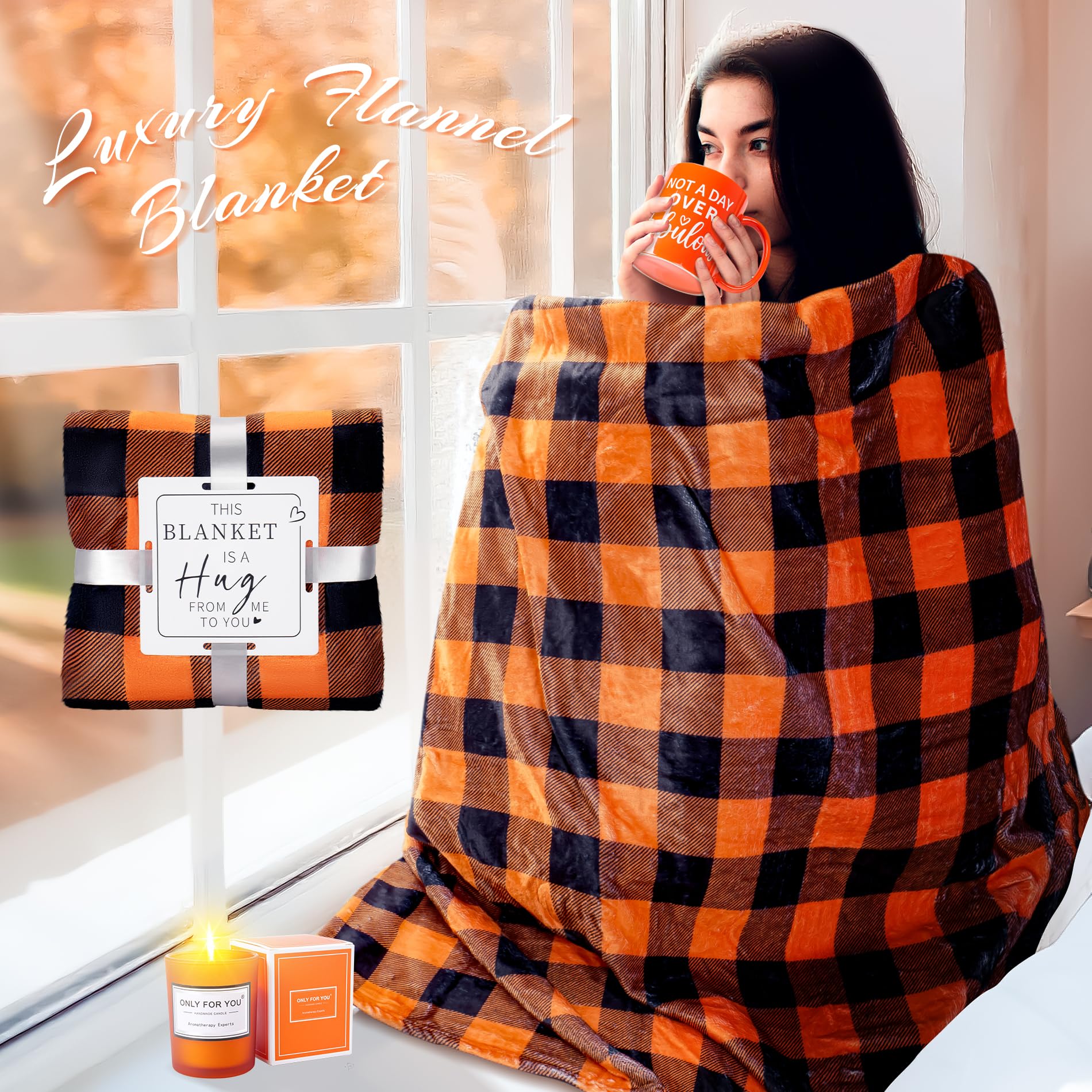Fortuning's JDS 13PCS Orange for Women,Thank You Birthday Baskets for Women Wife Mom Sister Friend Girlfriend Teacher Get Well Self Care Package Graduation,Sympathy,Retirement Thank You Gifts