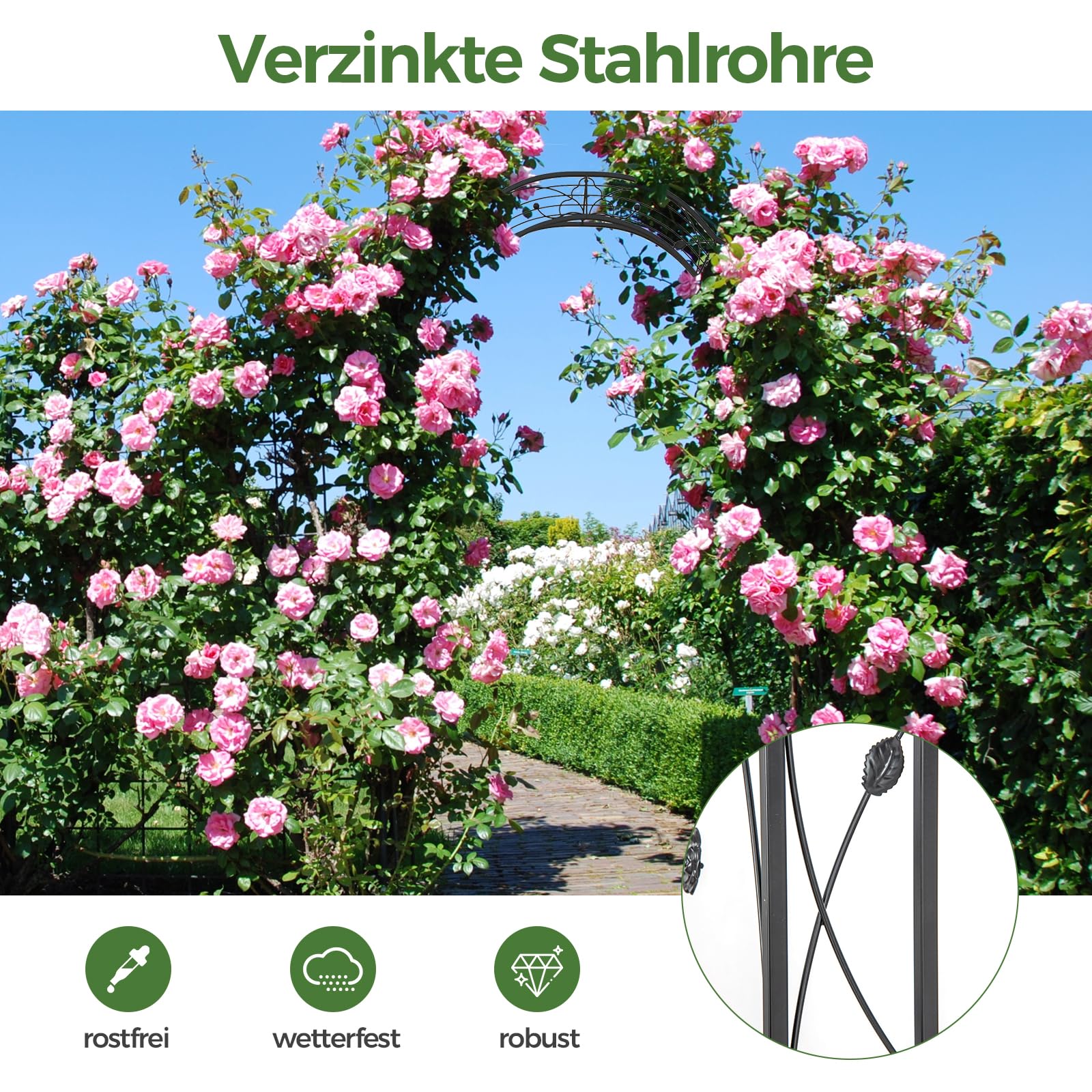 GOPLUS Rosenbogen aus Metall, Torbogen mit 7 wandelbaren Formen, Rankbogen Rankhilfe Gartenbogen, Metallbogen, oder als Halbbogen, für Kletterpflanzen, 150 x 39 x 252cm