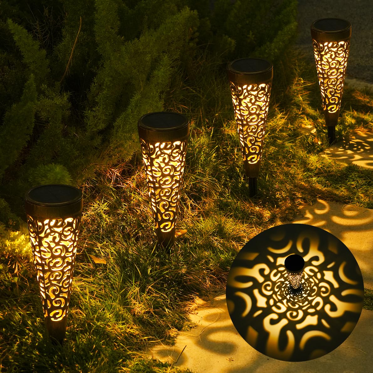 Bonsery Solarleuchten für Außen 4 Stück, IP65 Wasserdicht Solarlampen für Außen Garten mit Erdspieß, Solarleuchten Garten, LED Solar Gartenleuchten Wegeleuchten für Balkon Terrasse Rasen Deko(Bronze)