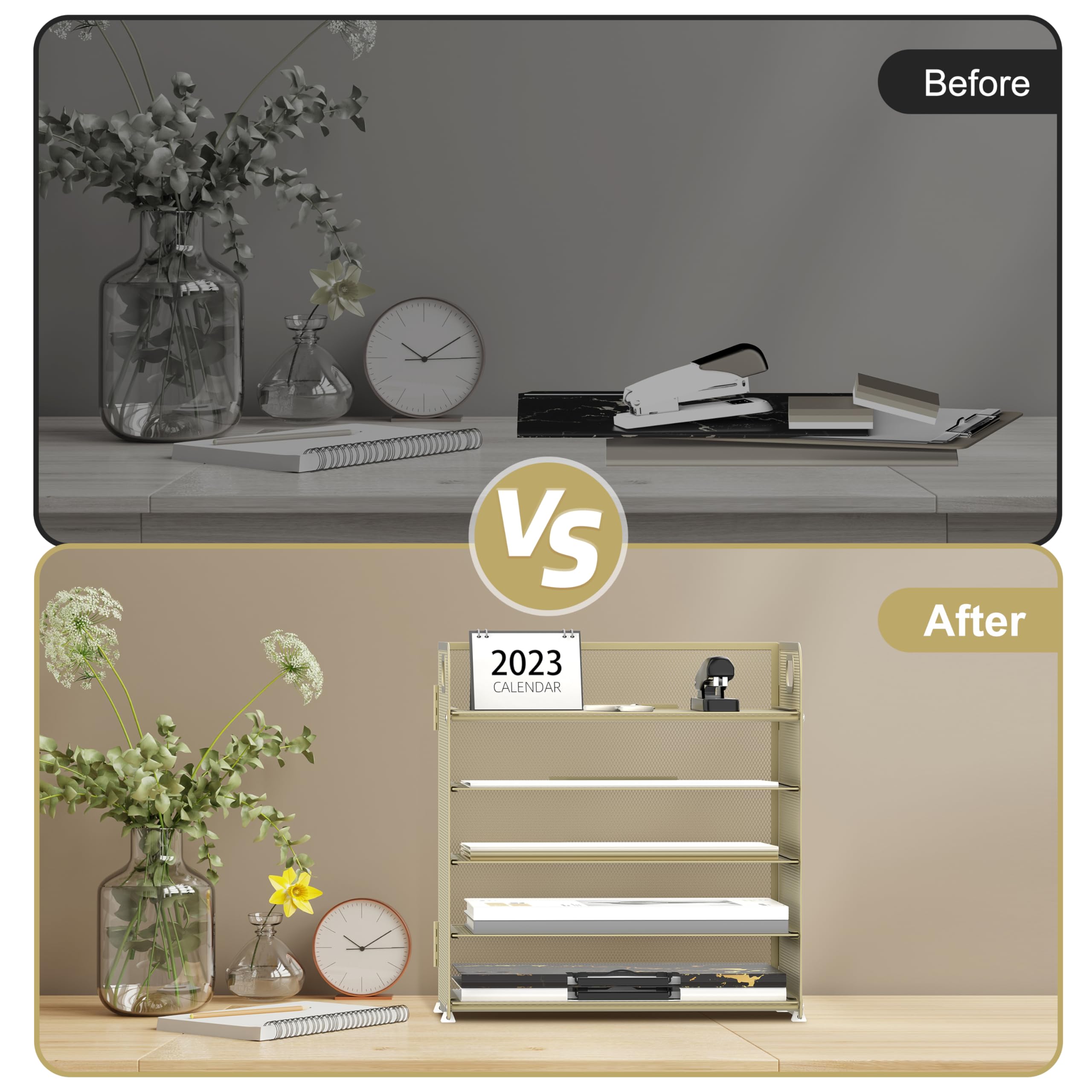 SUPEASY Bureau-organizer met documentenplank, 5 niveaus, brievenbakje