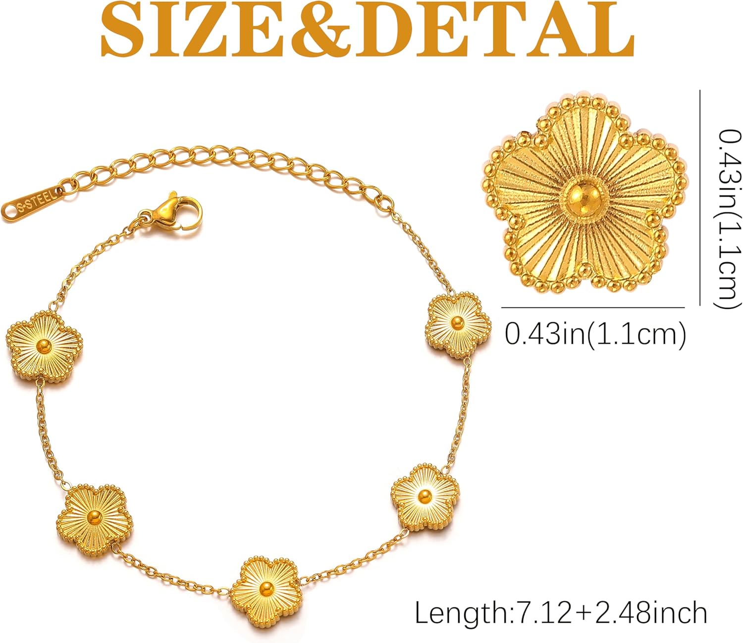 Clover Bracelet Set for Women-18K Gold Plated Five Leaf Lucky Bracelets Stainless Steel White/Black/Blue/Gold/Crystal Flower Trendy Jewelry Gifts - Image 3