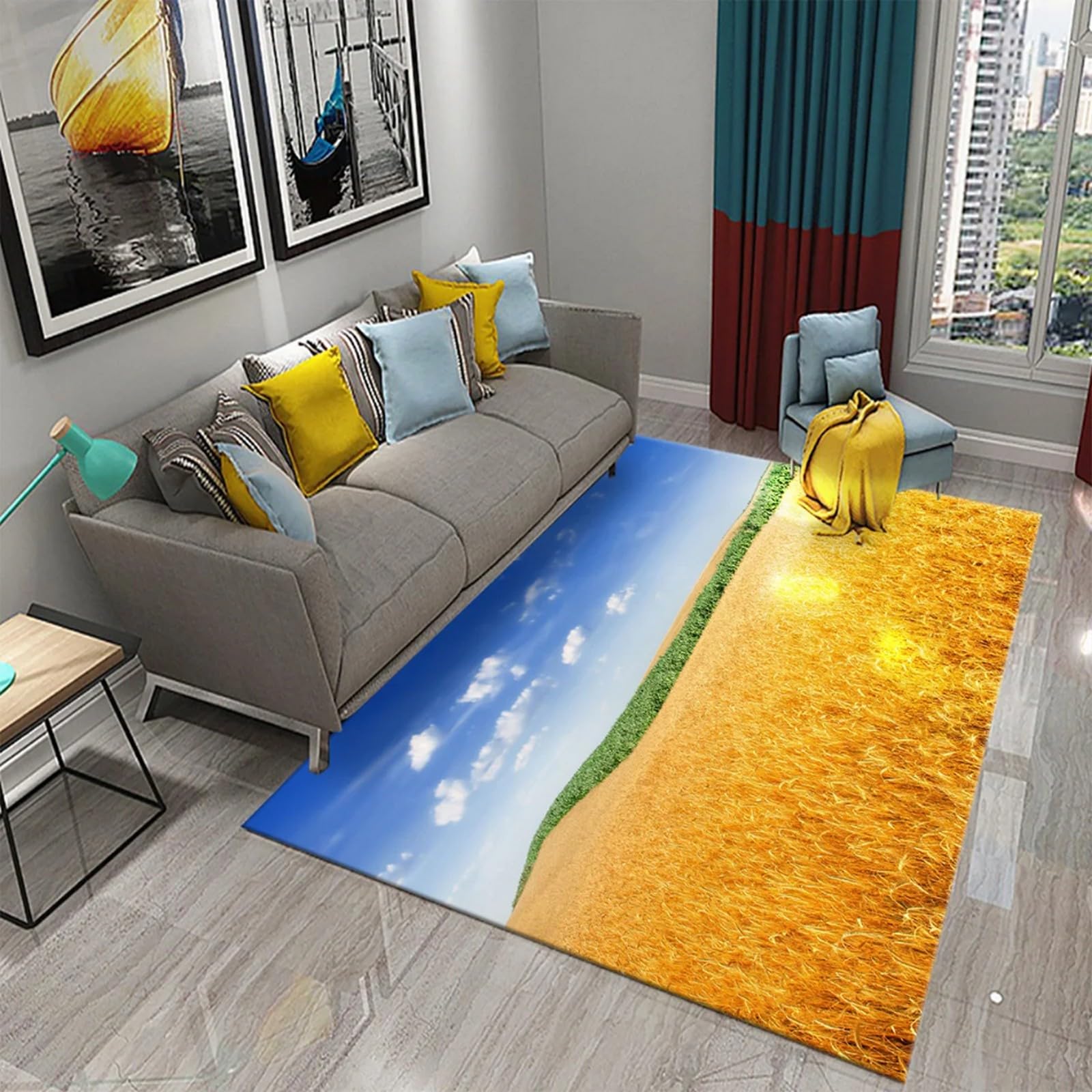 Tapis de salon paysage 3D doux antidérapant grand format pour maison