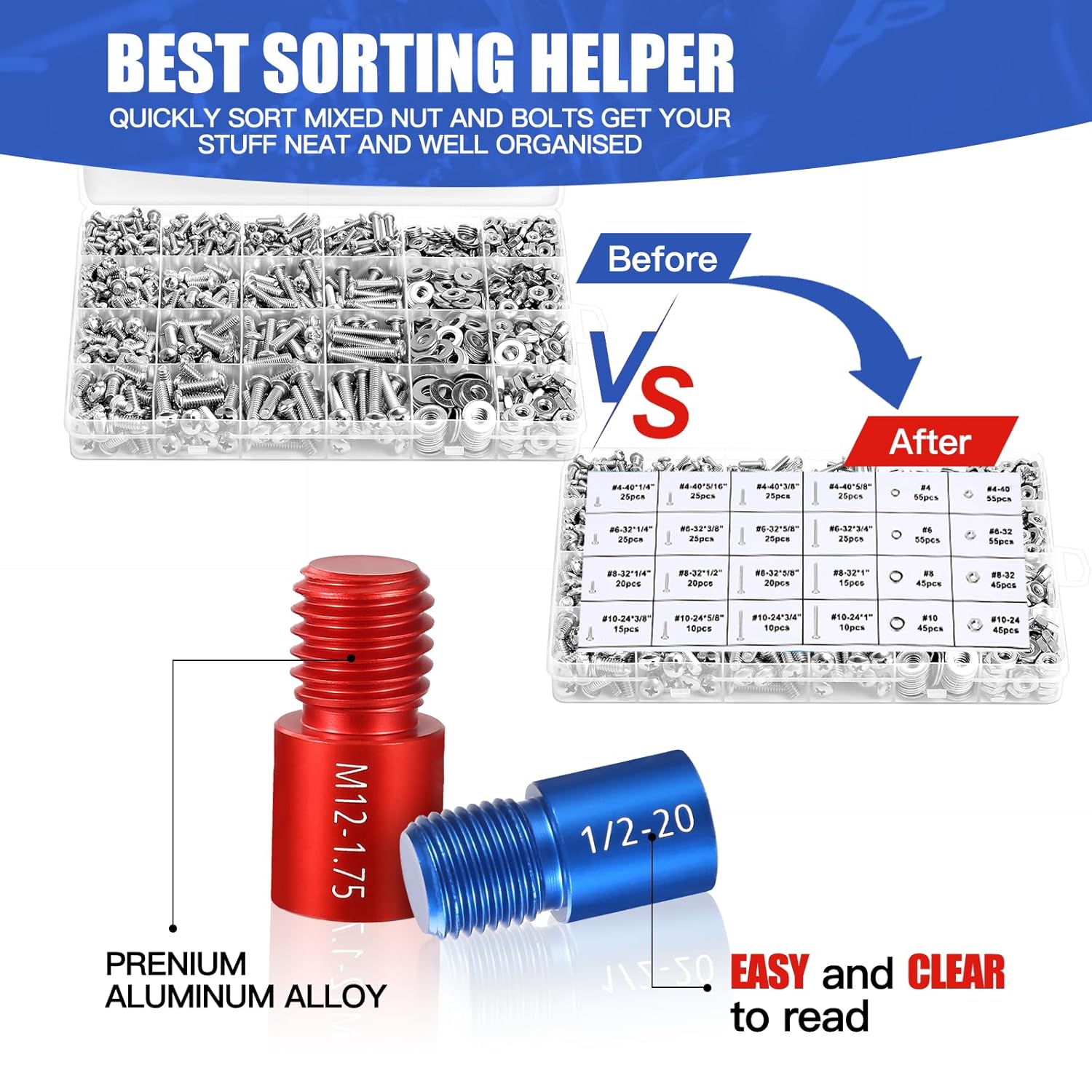Giwaelro Nut and Bolt Thread Checker - 44 PCS Nut and Bolt Gauges Individually Housed in Case (23 Inch & 21 Metric) Specially Suitable for Size Check on Tricky and Narrow Area