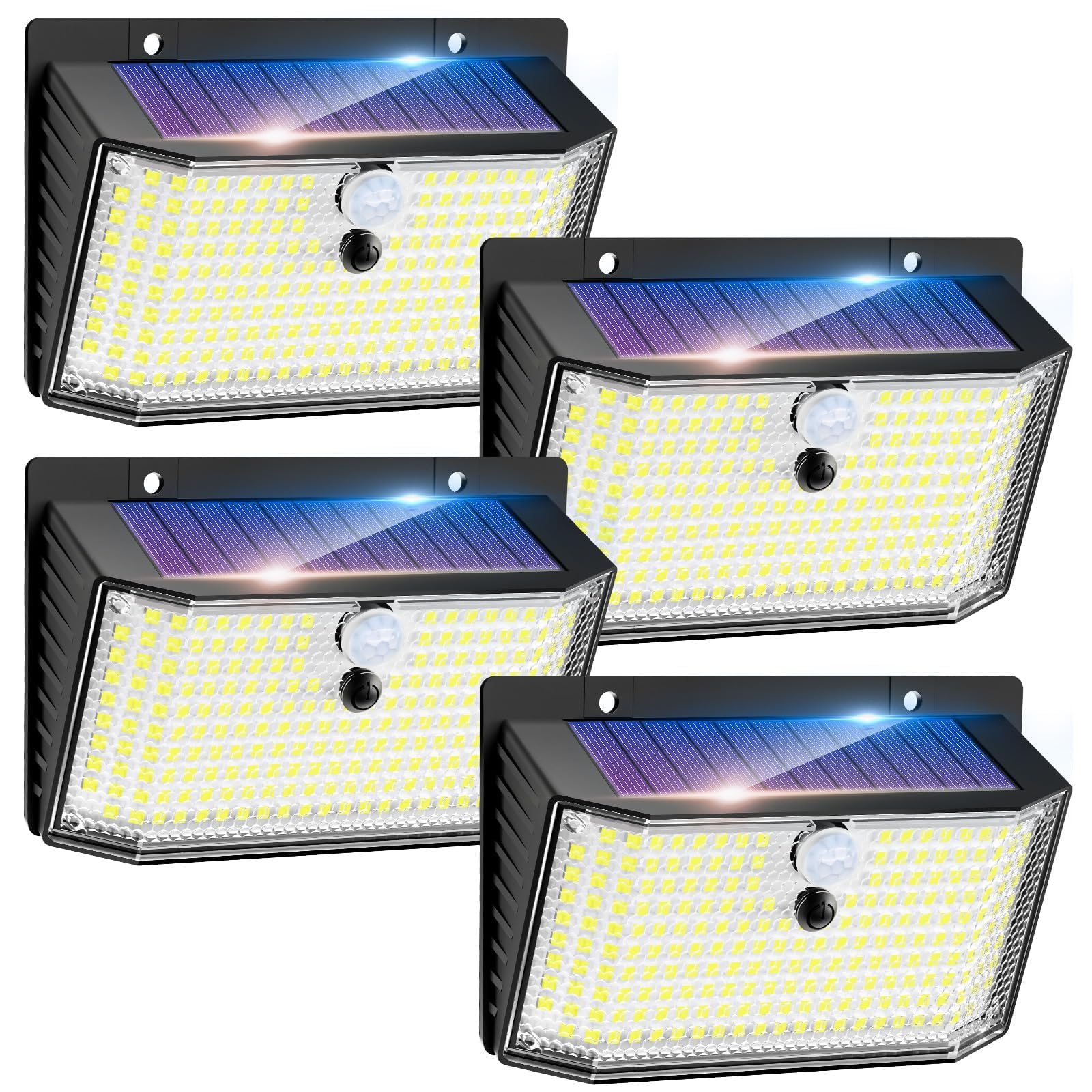 kolpop [4 Paquete/208 LED Luz Solar Exterior con Sensor de Movimiento, 3 Modos Focos Led Exterior Solares, IP65 Impermeable Lampara, Luces Solares Led Exterior para Jardín, Garaje, Calle, Patio