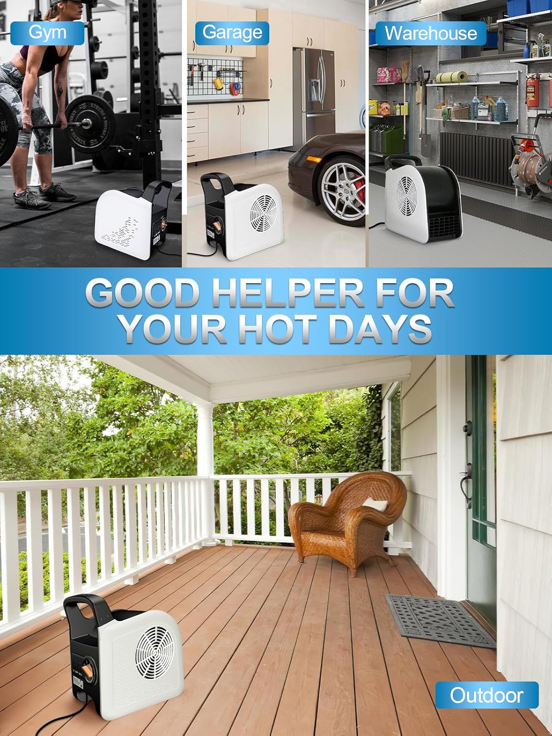 Air Mover Blower Fan - Floor Drying Fan for Cooling, Drying and Exhausting at Home, Job Site, Garage, Shop, 3 Speeds Portable Utility Fan, 2 AC Outlets and Circuit Breaker with Reset