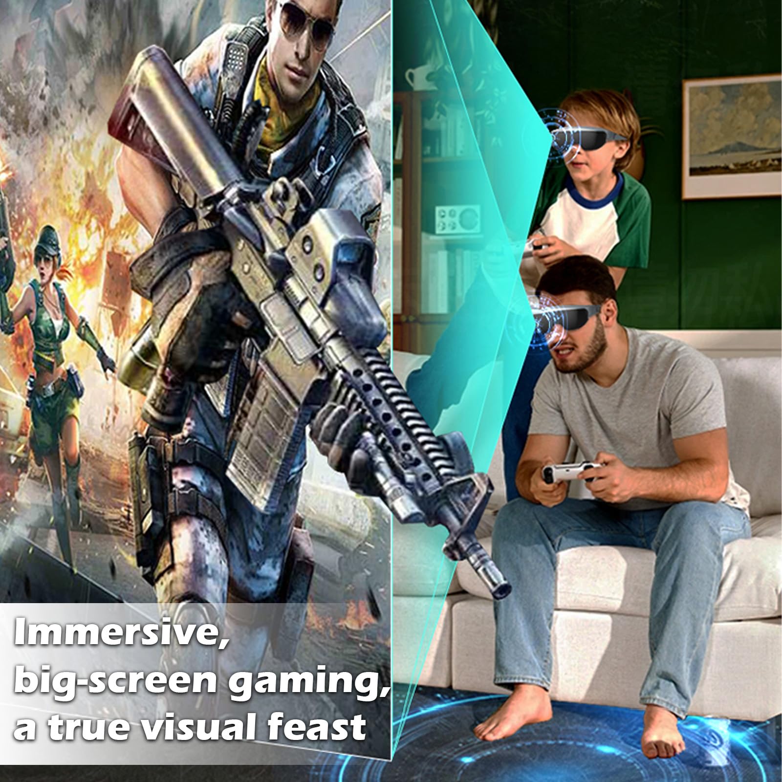 Ultralekkie okulary AR, 304.8 cm Micro-OLED prywatne kino, przełączane sprzętem 2D/3D, wysoka jasność 1800 nitów, regulacja krótkowzroczności 0-600°, podwójne soczewki magnetyczne, wbudowany głośnik