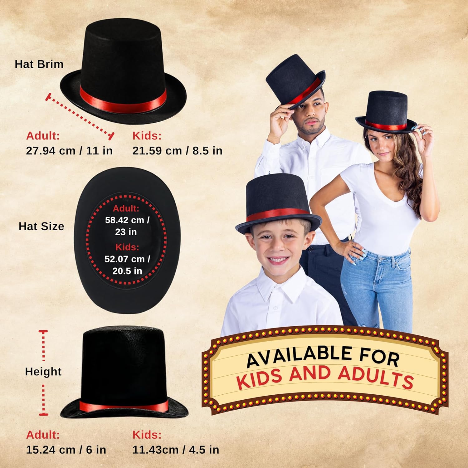 Dress Up America Black Top Hat for Adults – Formal Tuxedo Hat with Trim – Magician Butler Gentleman Costume Accessory - Image 2