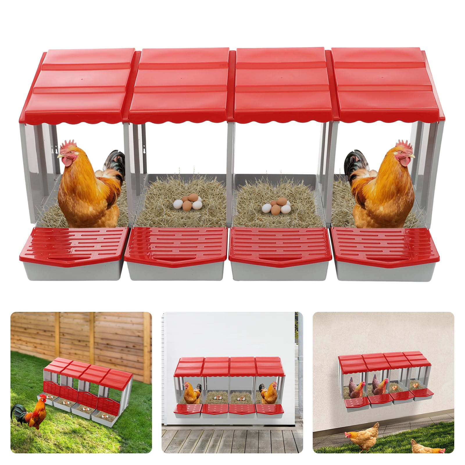 Nido per Galline Ovaiole, 4 Scomparti Nido per Galline, Pollo, 121x51.5x46.5cm, Design Inclinato, Raccolta Uova Semplice, Montaggio a Parete, Casetta Galline per Fattorie, Cortili e Esterne