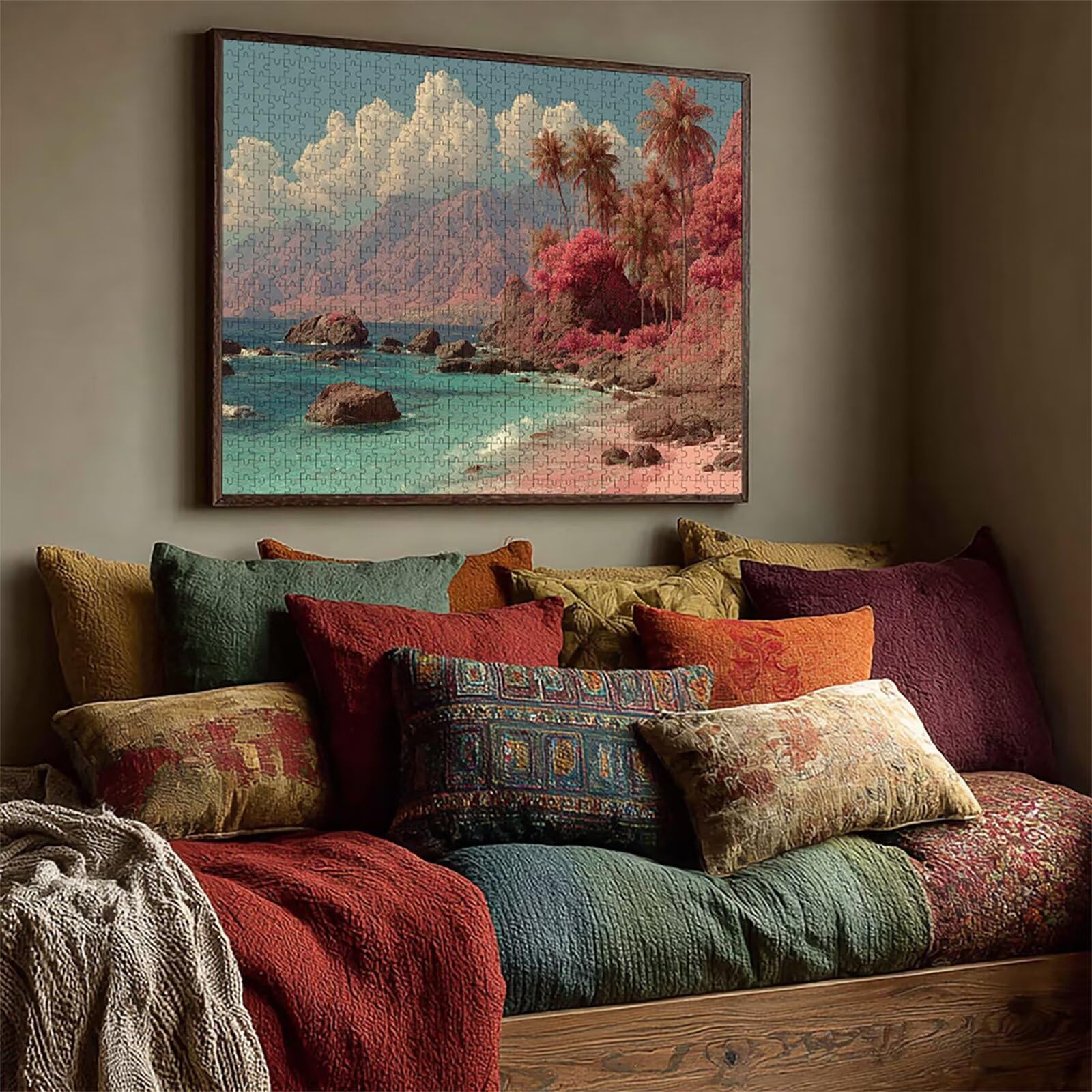 Drzewo Puzzle 5000 sztuk dla dorosłych, drewniane puzzle z pudełkiem 156 x 105 cm, puzzle dla dorosłych o wysokiej trudności, DIY gra logiczna, kreatywne hobby, letnia dekoracja, (wybrzeże) J-9316