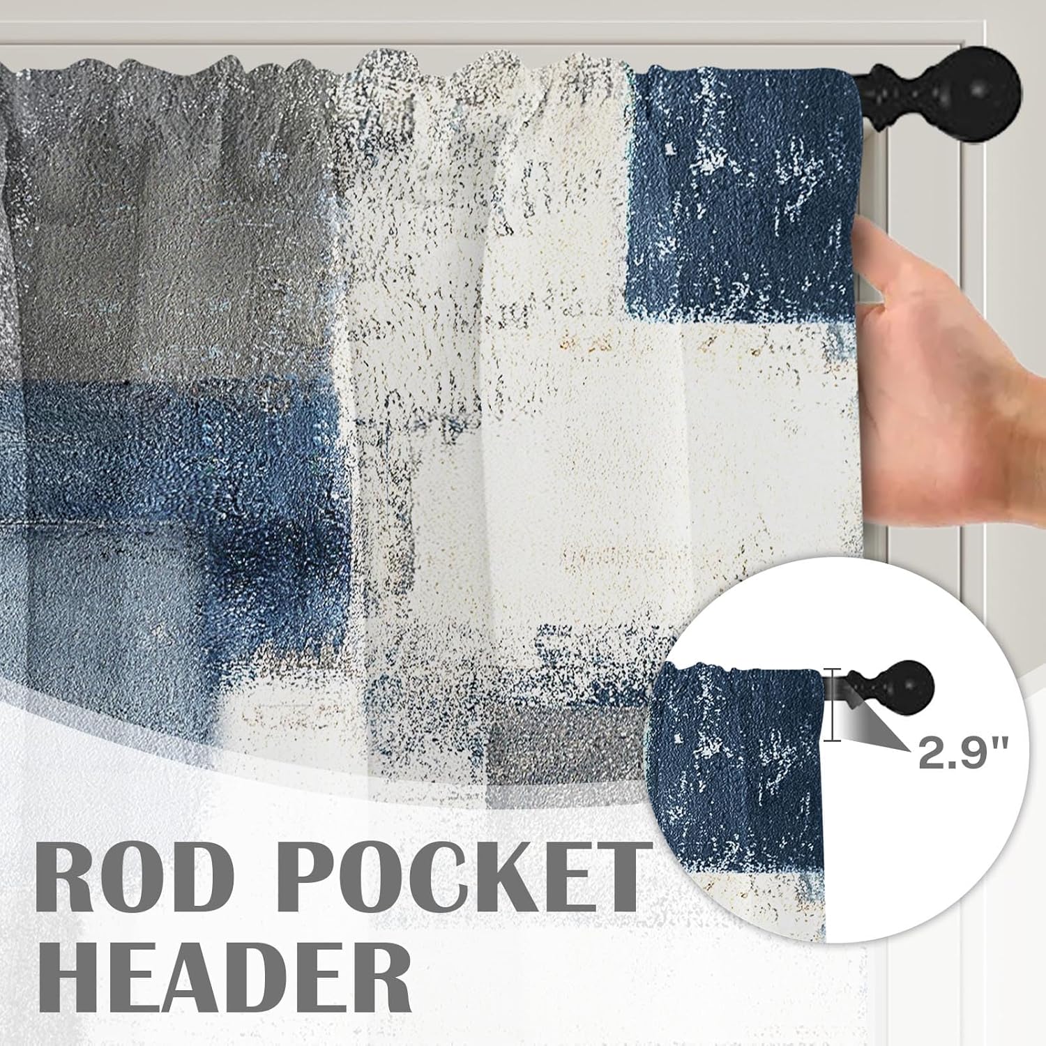 Emvency 8 Pack Blue Valances Window Treatments, Grey White Abstract Modern Art Blackout Adjustable for Living Room Bathroom Bedroom Kitchen Over Sink, 18x52 Inch Rod Pocket Valances