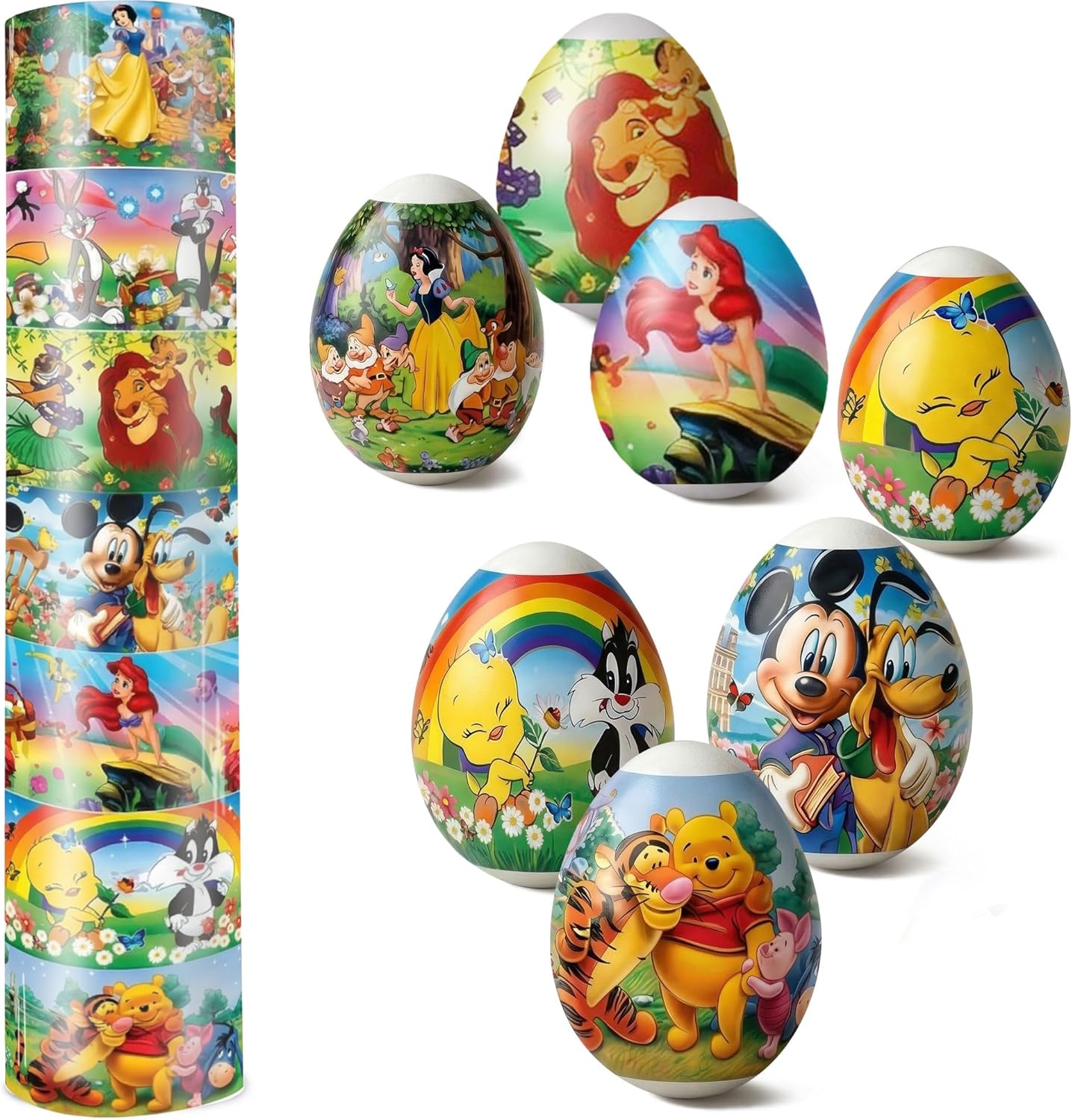 Easter Egg Decorating Kit - Heat Shrink Sleeve Egg Wraps - Pysanka Ukrainian Pysanky Supplies - Egg Stickers - Cartoons Easter Decoration for 7 Easter Eggs