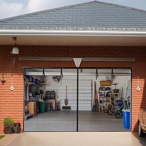 LOOBANI Puerta mosquitera magnética para garaje, malla retráctil para puerta de 1 coche, 8 x 7 pies, puerta enrollable resistente para patio, negro,