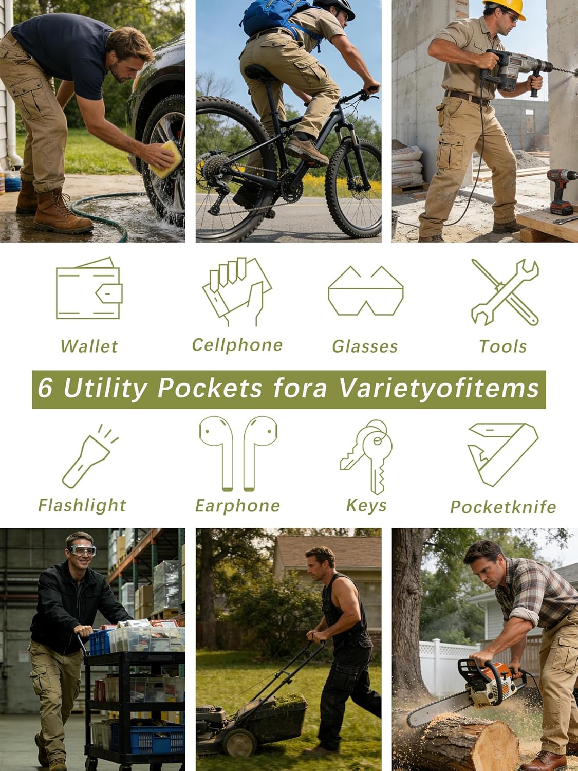 Men's Tactical Stretch Rispstop Cargo Work Pants for Men Lightweight Water Resistant Hiking with 8 Pockets - Image 7