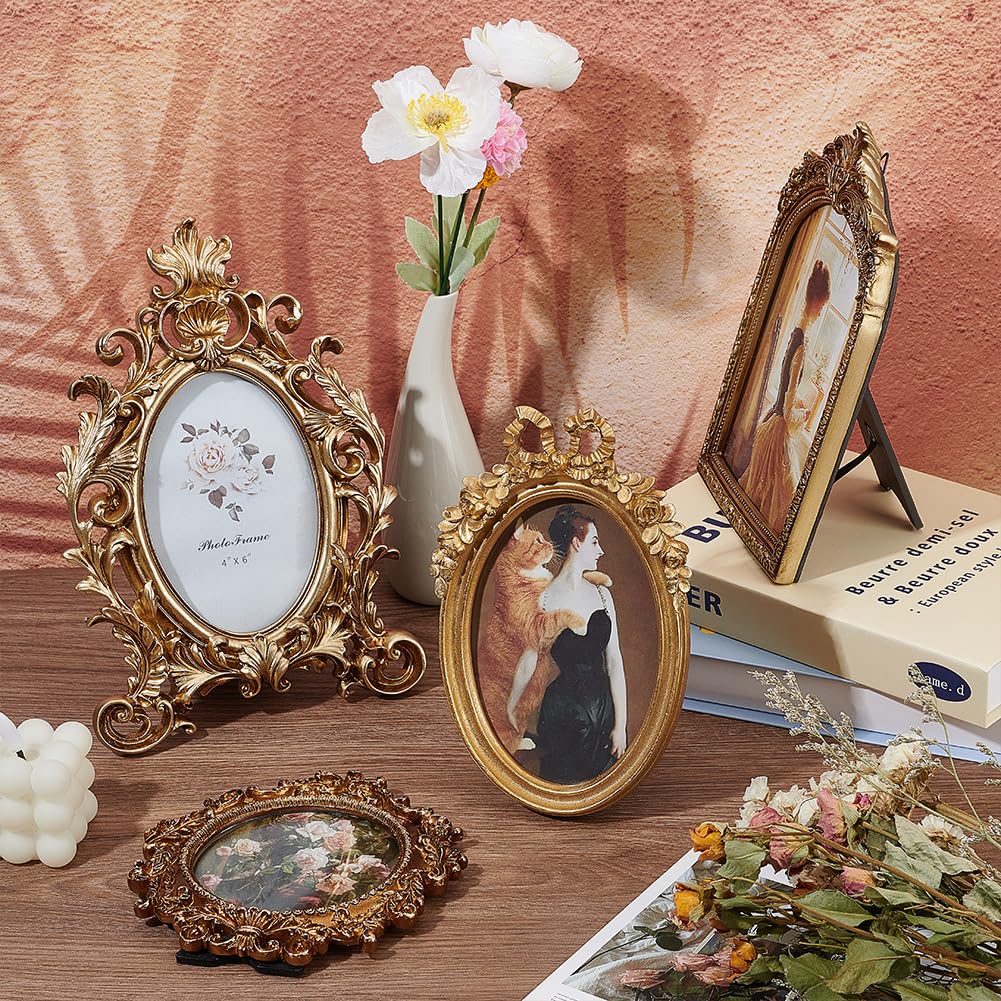 4 kleiner Goldener Vintage Bilderrahmen Antike Bilderrahmen | Barock Fotorahmen Mit Glasfront Tischaufsteller Heim Und Hochzeitsdekor Für Zuhause Party Hochzeit Urlaub Weihnachten