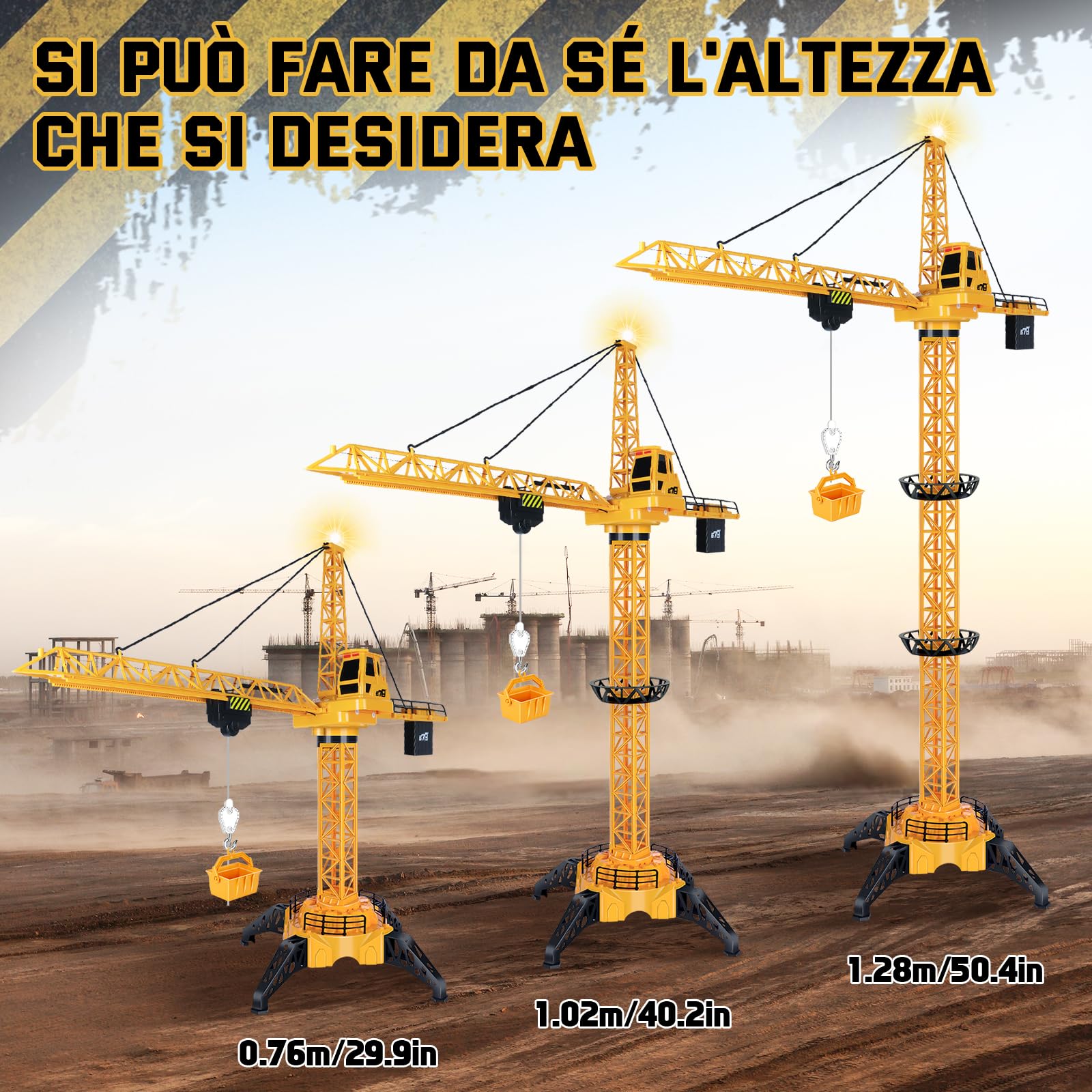 JONRRYIN Grúa Torre Teledirigida, 128 cm RC Grúas Torre de Construcción, Modelos Grúa 6 Canales, Control de Grúa Torre de Juguete con Luces y Sonidos para de 3 Años en Adelante