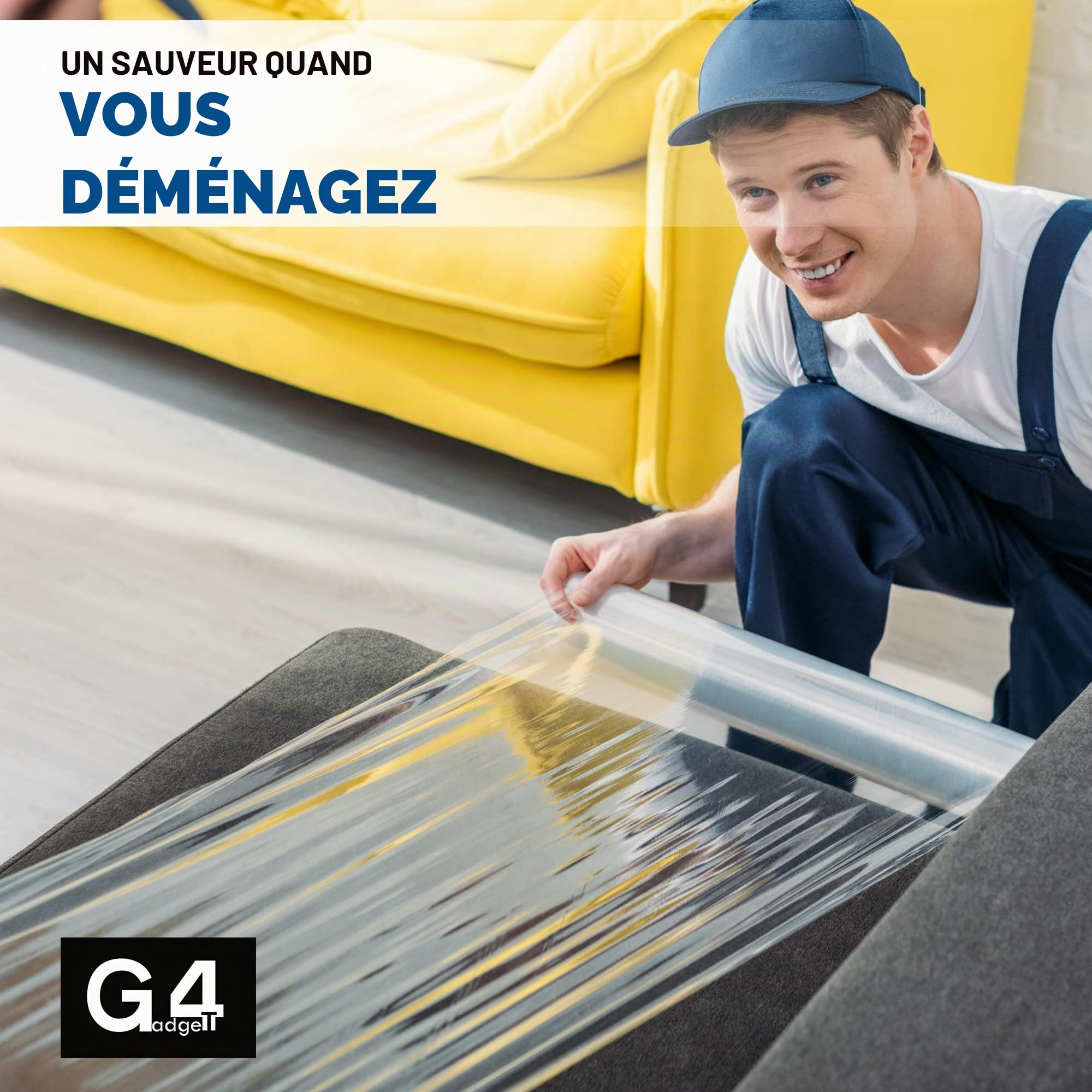 G4GADGET Rouleau de film étirable robuste pour emballage, déménagement et stockage - Résistant aux déchirures, imperméable et à l'humidité - 400 mm x 150 m