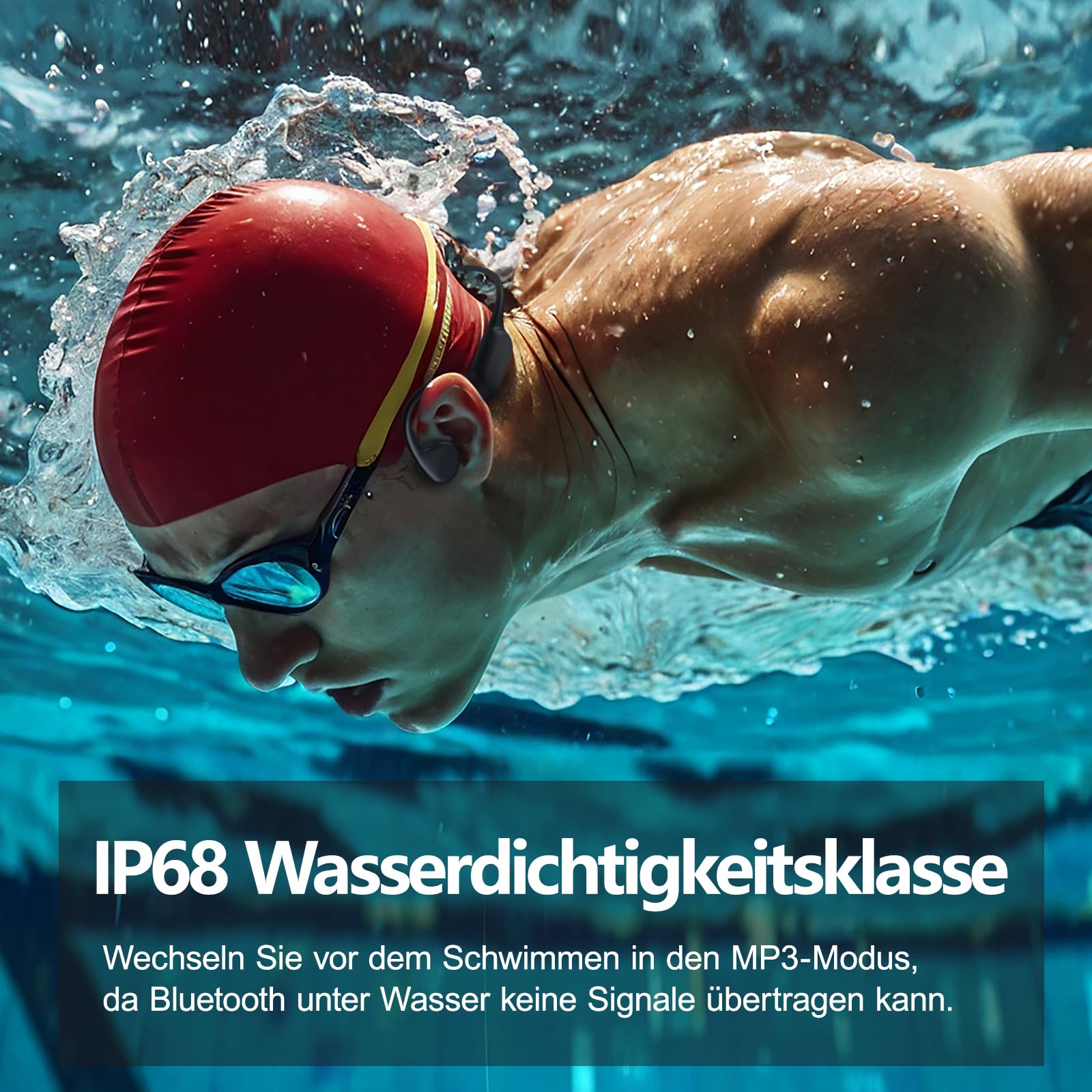 Kopfhörer Schwimmen,Knochenschall Kopfhörer Bluetooth 5.4,IPX8 Wasserdicht,Kabellos MP3 Sport KopfhöRer, UnterwasserKopfhörer mit 32G-Speicher,Open Ear KopfhöRer für Schwimmen Laufen
