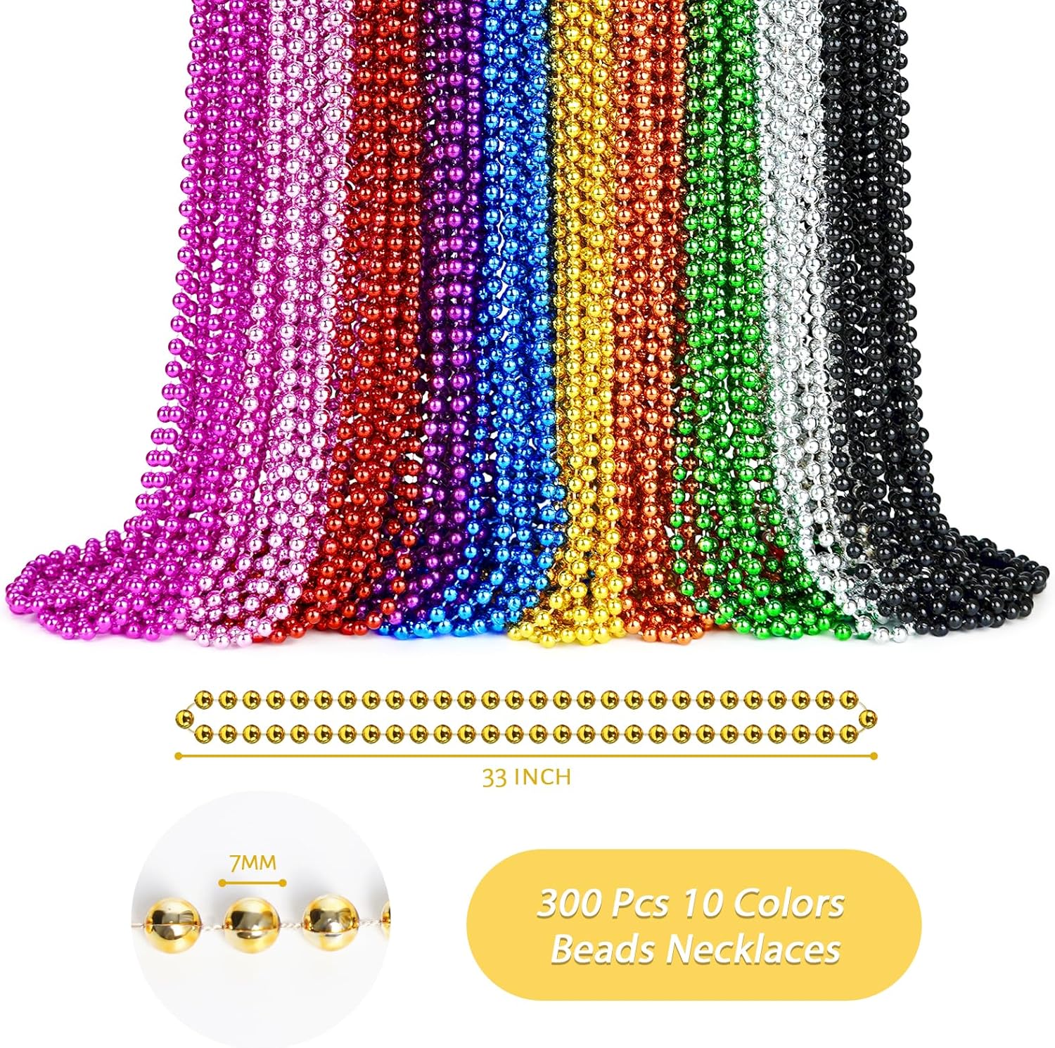 ZYFLSQ 300 Pcs Mardi Gras Beads Necklaces Bulk, 33" 7mm Multi Colors Metallic Beaded Necklaces for Party Costume Necklaces (10 Colors) - Image 2