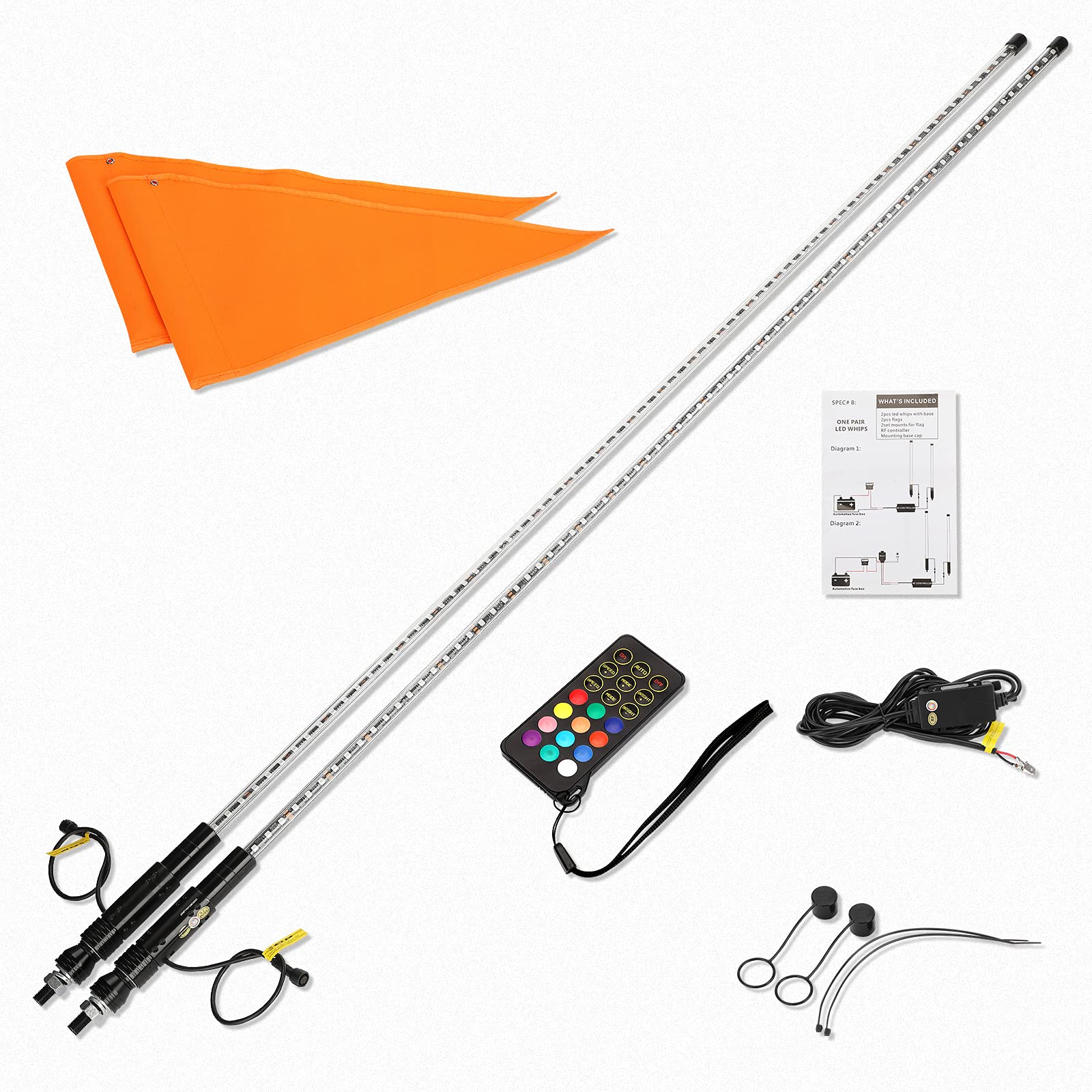 Photo 1 of Kemimoto1PC 5FT LED UTV ATV Whip Lights w/Flag, 366 Colors Modes,  Waterproof Whip Antenna Compatible with Polaris RZR Ranger Can Am Maverick Commander Compatible with Jeep ATV