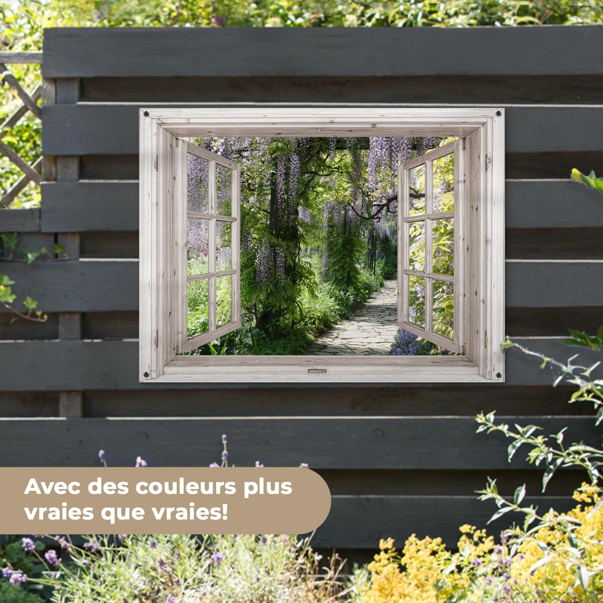 MuchoWow© Decoracion Pared Exterior 120x90 cm Posters Decorativos Jardin Terraza Balcon Wall Decoration Decoración Patio Póster De Jardín Glicinia - Flores - Vista - Árbol - Primavera