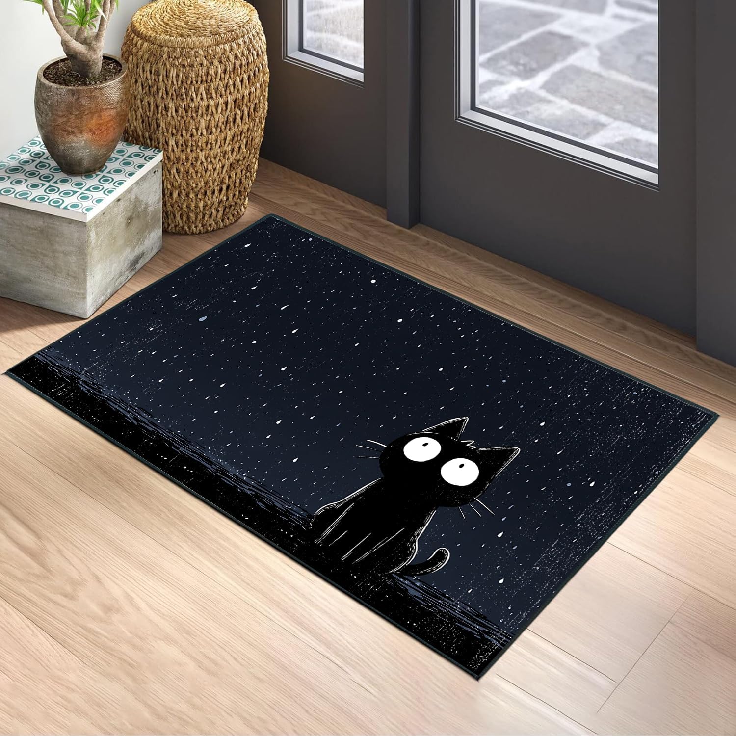 Cat Area Rug 2x3 ft Entry Rug Washable Boho Rugs Non Slip Low Pile Floral Door Mat Small Carpet for Bedroom, Bedside, Kids Room, Office, Dining Room