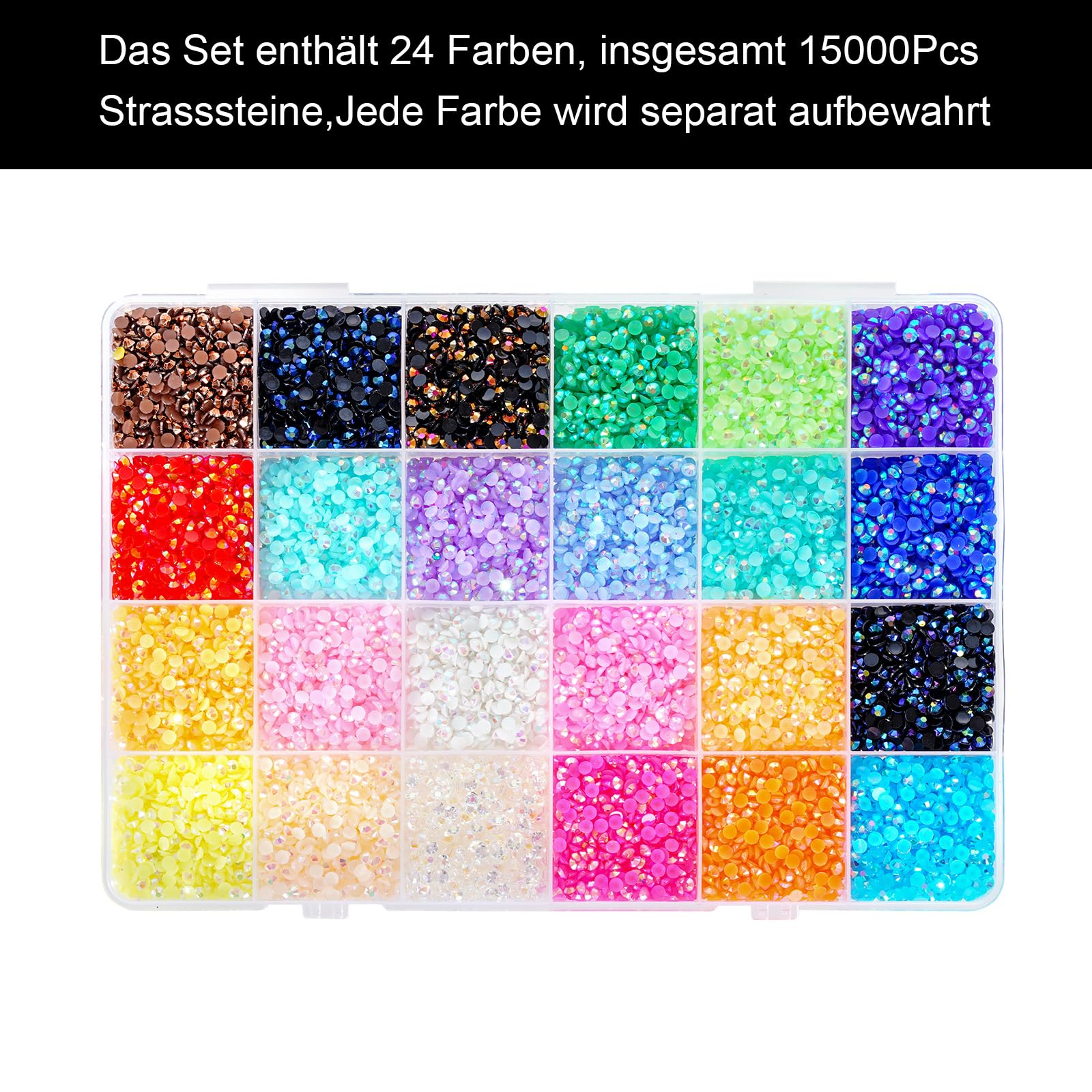 Lot de 19 200 strass pour ongles, 24 pierres de couleur de 3 mm, pierres à paillettes rondes avec pince et stylo, kit Bedazzler pour bricolage, artisanat, décoration des ongles (4 mm)
