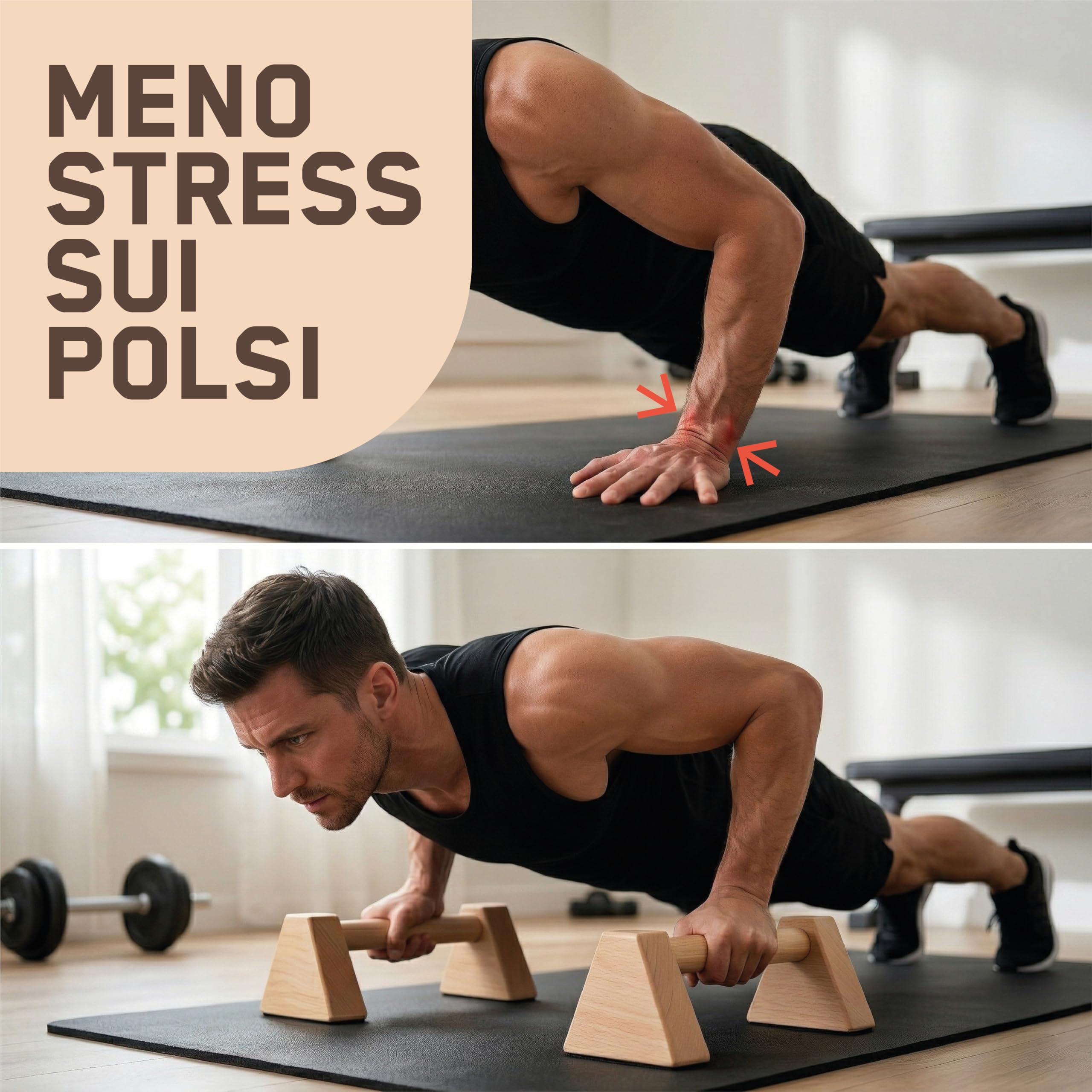 Parallele Calisthenics in Legno – Parallele Basse Antiscivolo per Allenamento Indoor/Outdoor – Maniglie per Flessioni Push Up Bar Fitness Portatili e Resistenti
