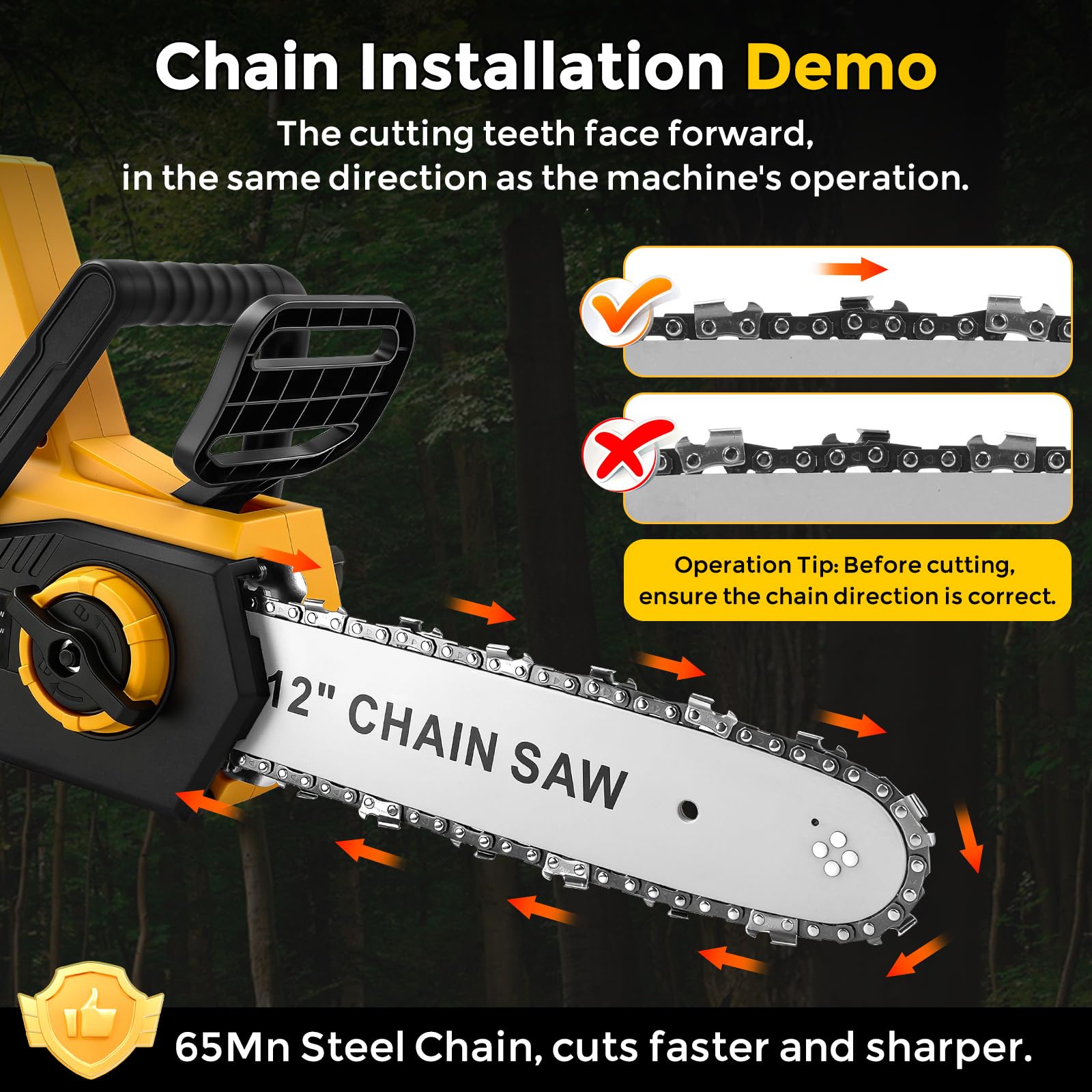 Motosierra inalámbrica de 12 pulgadas compatible con batería Dewalt de 20 V, sierra de cadena de mano sin escobillas de 30 cm, sierras eléctricas con 2 cadenas, engrasador automático y tensión de