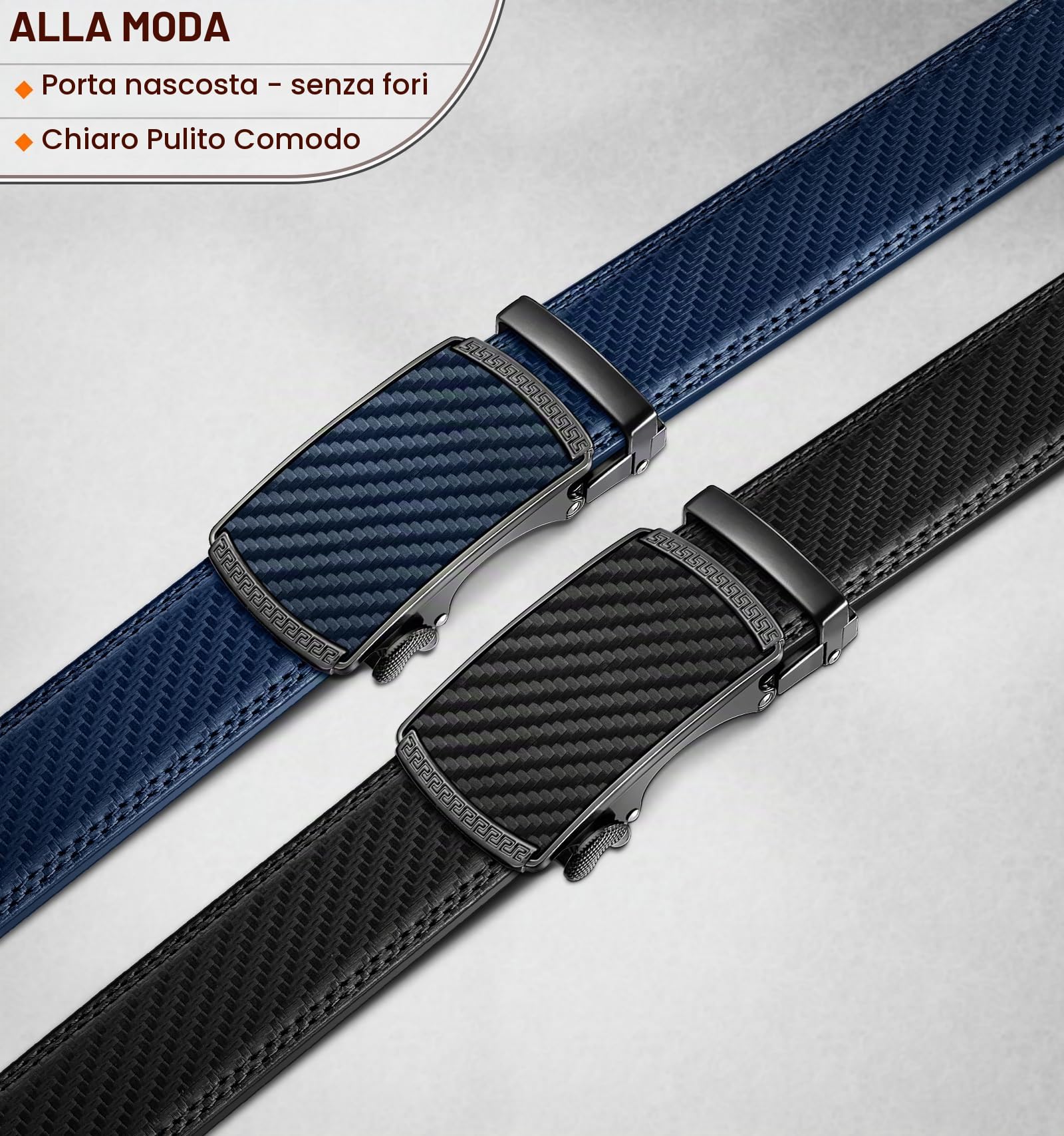 KEMISANT Cintura Uomo 2 Pezzi, Cintura Uomo Pelle Cricchetto Automatica Fibbia 35mm,Trim Regolabile per Adattars