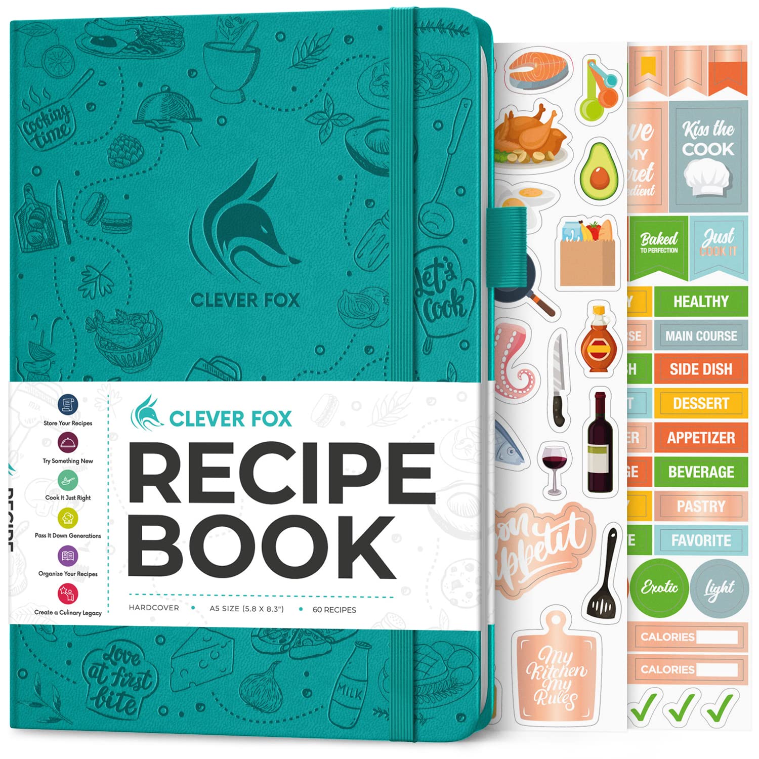 Clever Fox Recipe Book – Blank Family Cookbook – Empty Cooking Journal – Notebook Organizer to Write In Recipes – Medium, A5 (Turquoise)