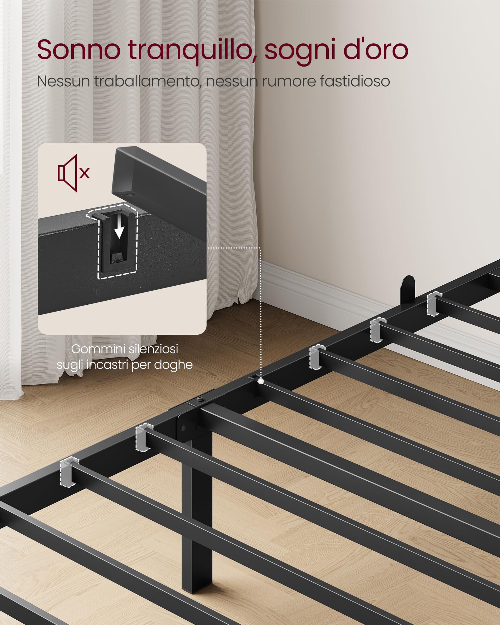 VASAGLE Struttura Letto Singolo 90 x 190 cm, Testiera, Telaio Letto in Metallo, Regge Fino a 250 kg, Facile da Montare, per Camera da Letto, Nero Inchiostro RMB291B101