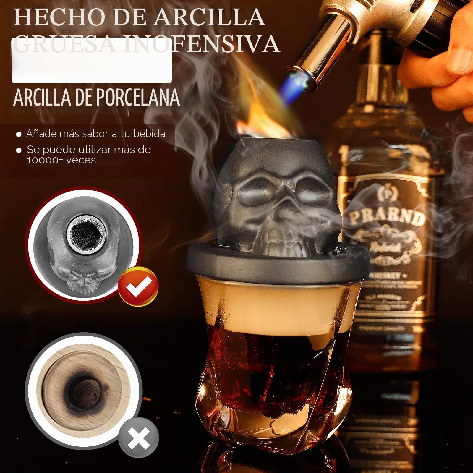 Kit de ahumador de cóctel con linterna, kit de infusor de whisky Anmyox con caja de regalo, juego de whisky bourbon, regalo para hombres, kit de ahumador antiguo de calavera para tus amigos, marido