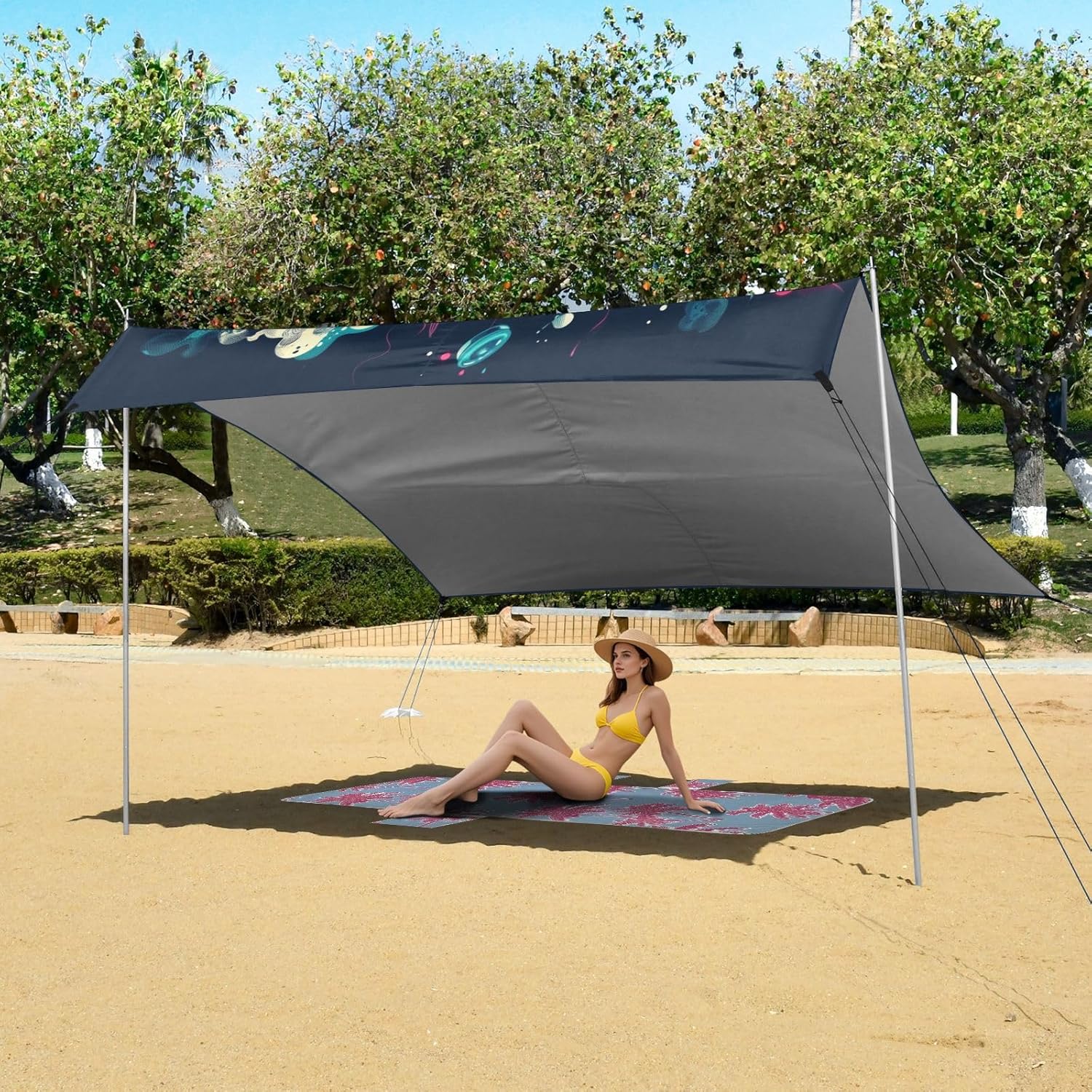 ALAZA Science Instruments Rainbow Beach Tent Sun Shelter UPF50+ Protection Beach Shade Canopy w/ 4 Sandbags for Outdoor Camping, Fishing, Backyard Fun, Picnic, 10x9 ft