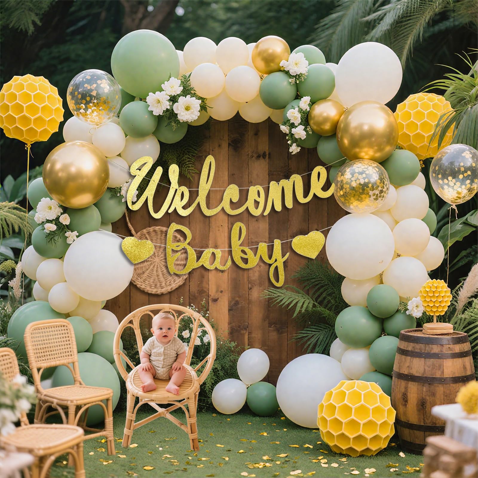 Groene ballonnen groen goud wit 50 stuks 30 cm vintage groene
