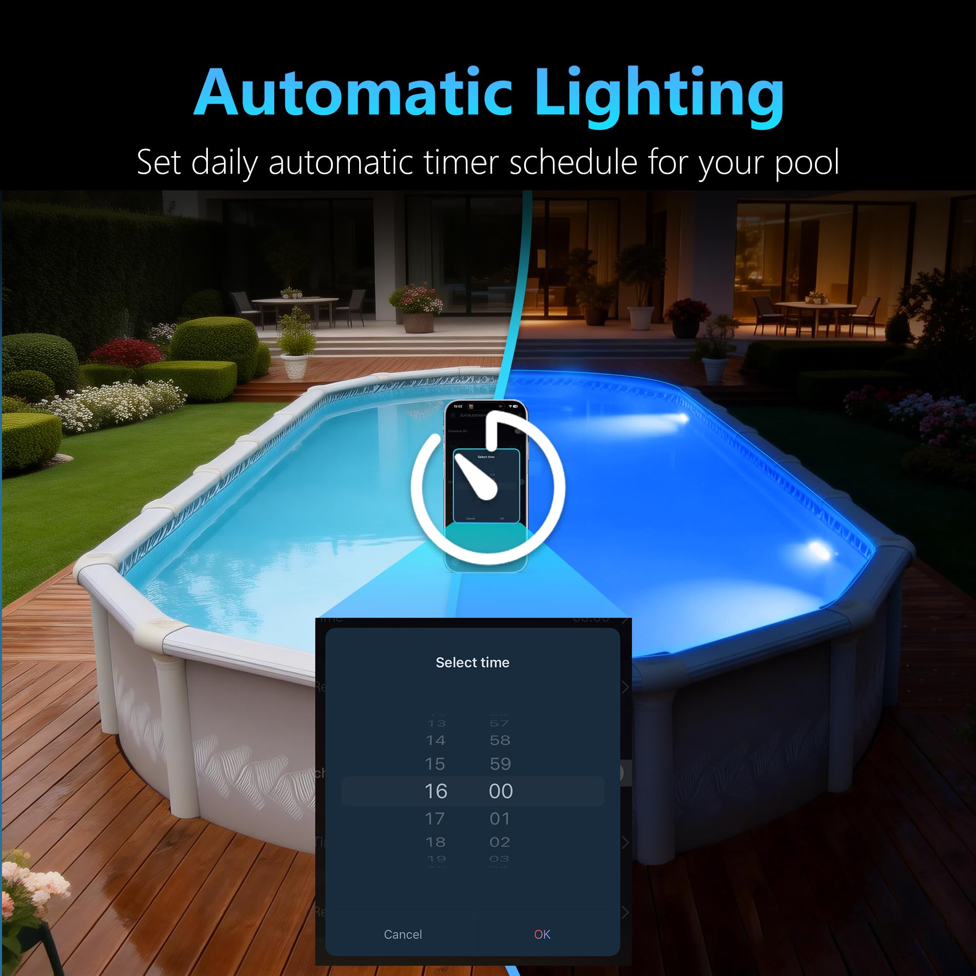 25W Luci Piscina LED con Filettatura 2", 12V RGB Lampade per Piscinas Fuori Terra Acciaio, Controllo APP, Dimmerabile e Timer,IP68 Impermeabile Riempito Resina Faretto Piscinas con Cavo 9,5m