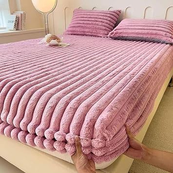 Velvet Flannel Fitted Sheet,Thicken Flannel Bed Sheet,Luxury Ultra Soft Plush Fitted Sheets Bedspread,Non-Slip Solid Color Mattress Protector Cover E,200x220cm79x87inch