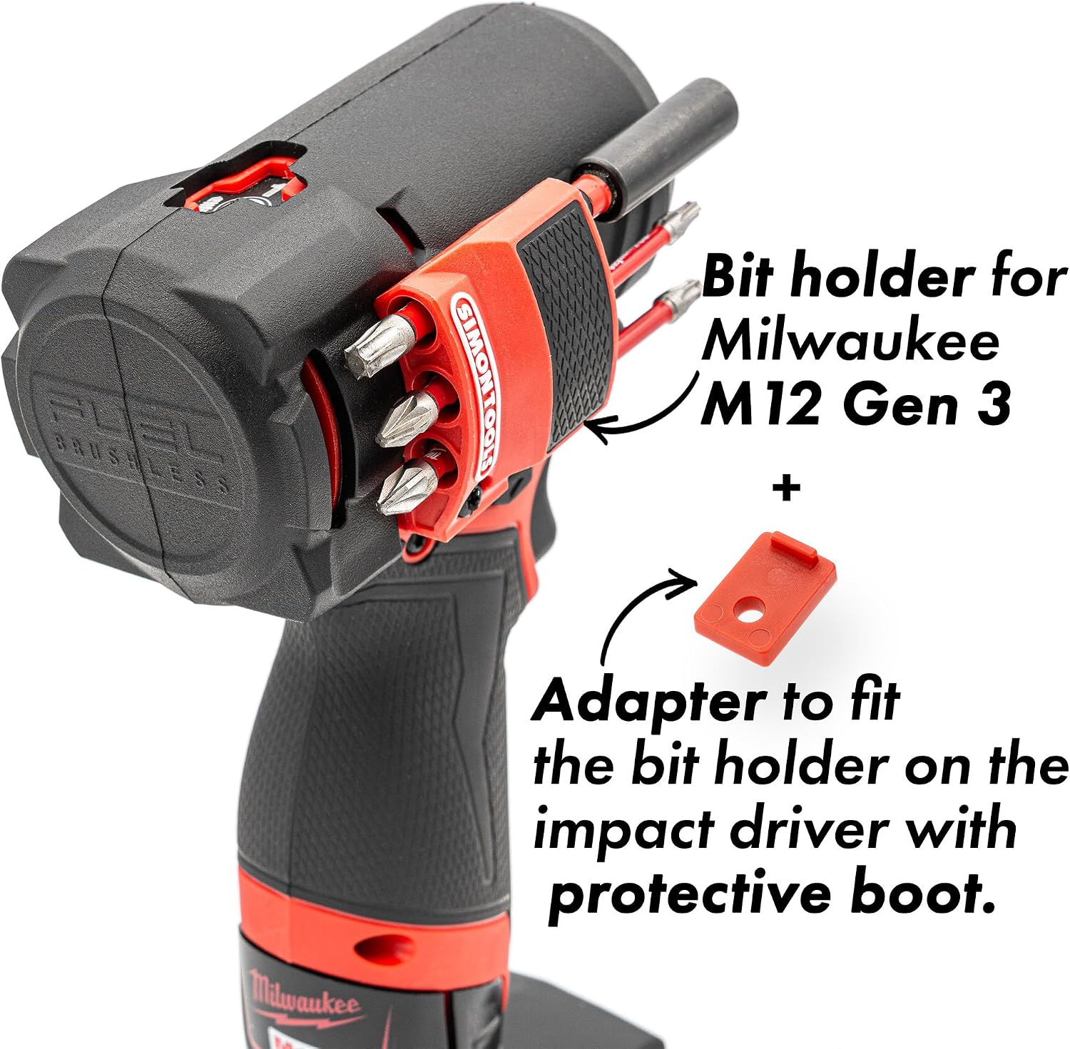 Simon Tools M12 Bit Holder + Boot Adapter – Works with Protective Boot – Complete Mounting Kit for Milwaukee M12 Impact Drivers