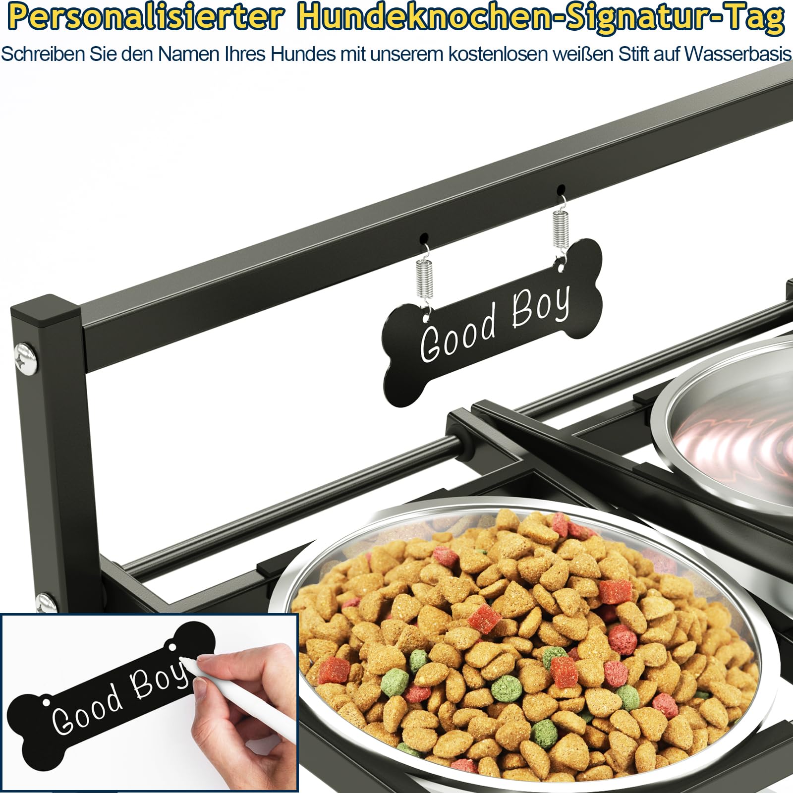 Hundenapf Erhöht mit 4 Höhenverstellbaren 10° Geneigten – 2 Edelstahl-Hundenäpfe (1,5 L x 2) und Auslaufsichere Matte, Perfekte Stabile Ständer für Hundenapf Geeignet für Groß, Mittel und Klein Hunde