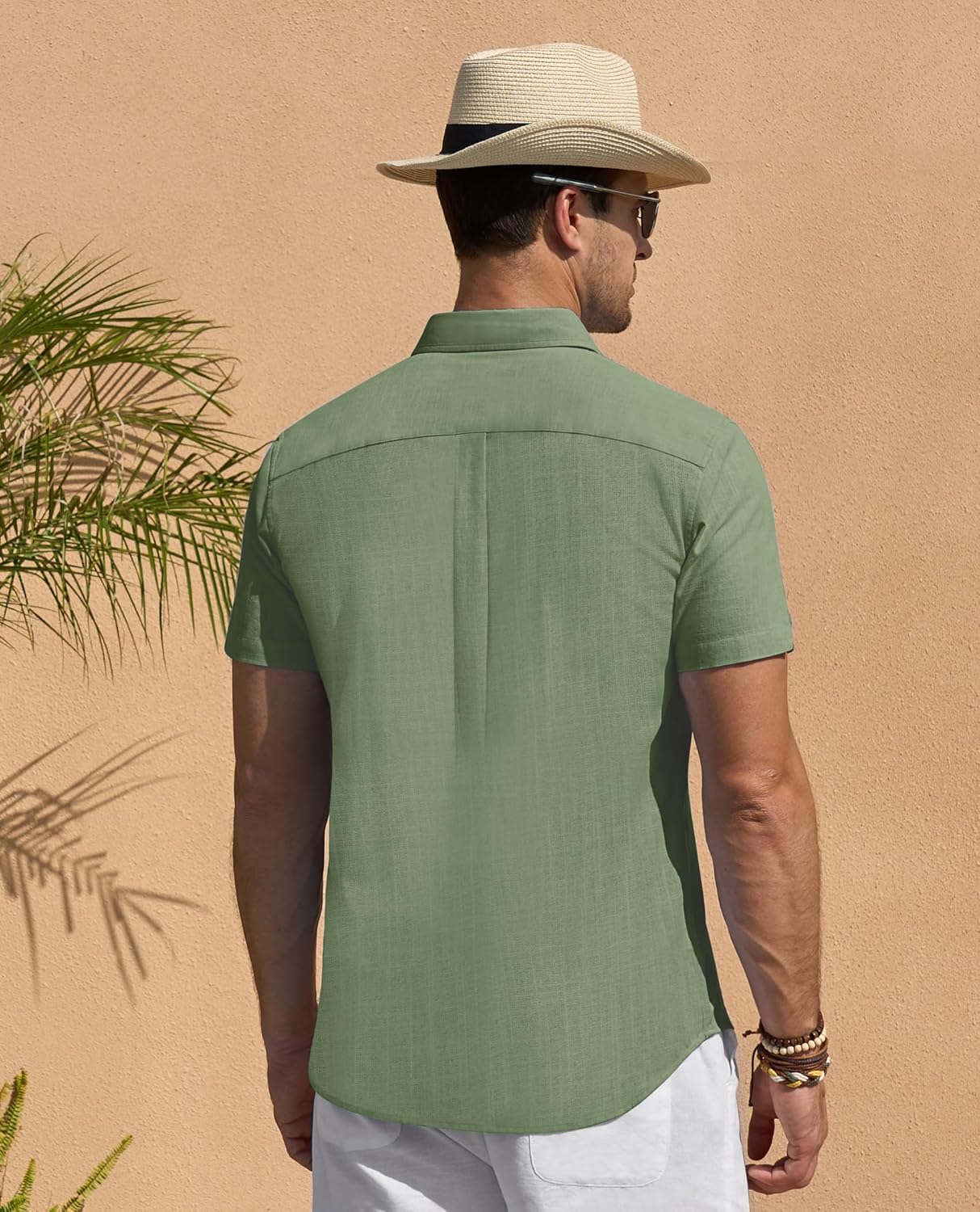 DEMEANOR Linen Shirts for Men Short Sleeve Button Down Shirts Summer Beach Casual Linen Button Up Shirt Vacation Wedding - Image 4